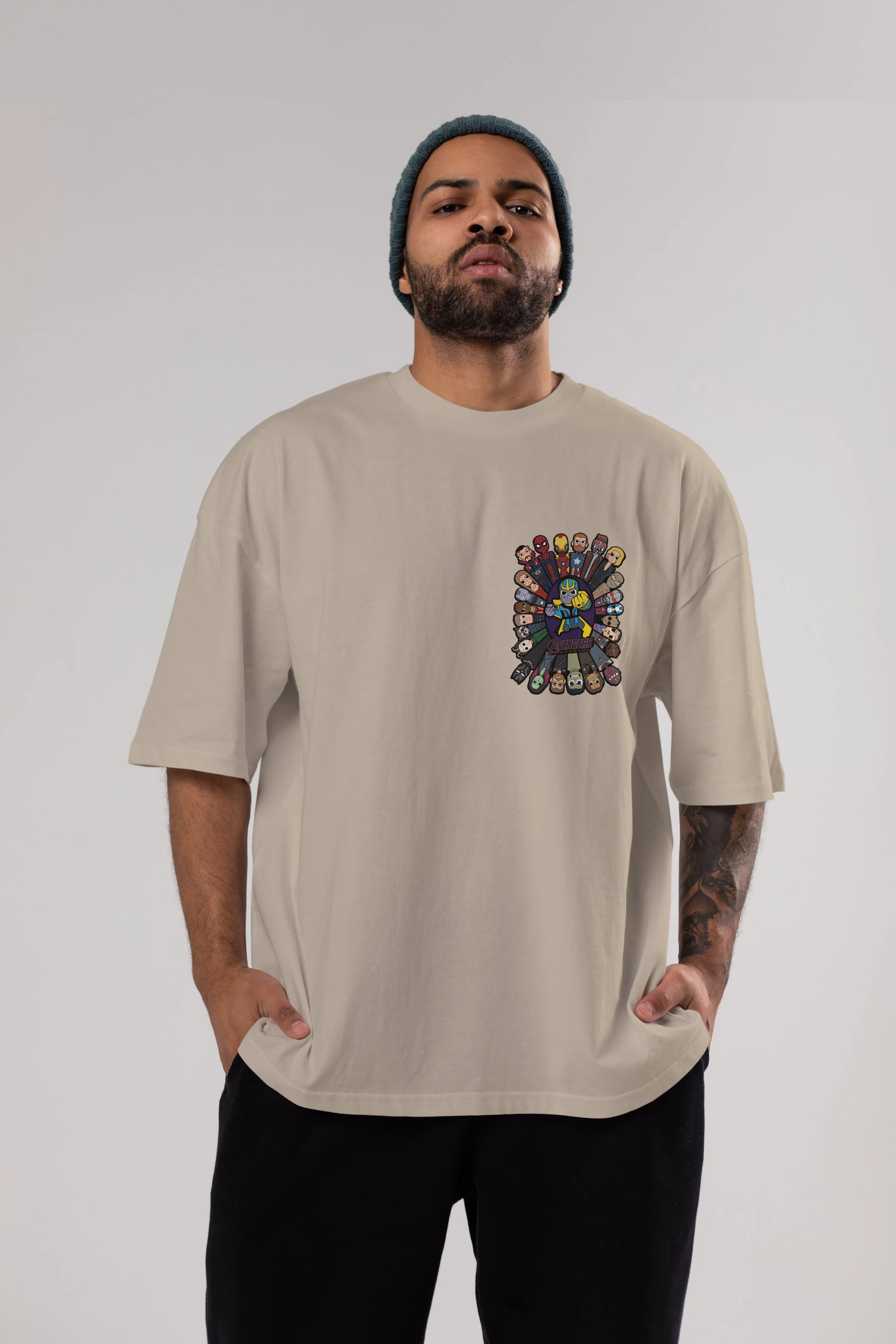 The Avengers (2) Ön Sol Baskılı Oversize t-shirt Erkek Kadın Unisex %100 Pamuk Bisiklet Yaka tişort
