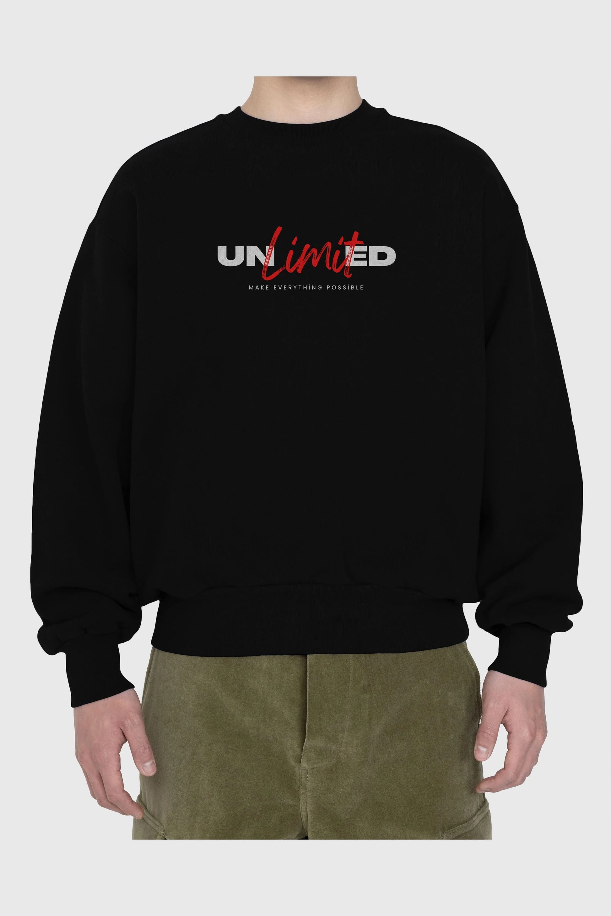 Unlimited Yazılı Ön Baskılı Oversize Sweatshirt Erkek Kadın Unisex