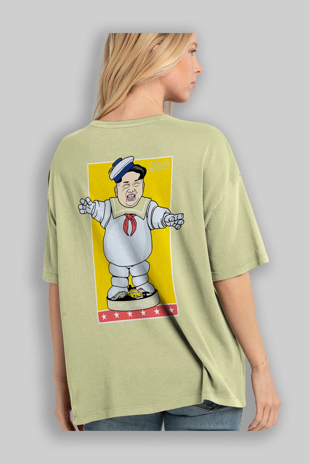 Stay Puft Jong Un Arka Baskılı Oversize t-shirt Erkek Kadın Unisex %100 Pamuk tişort