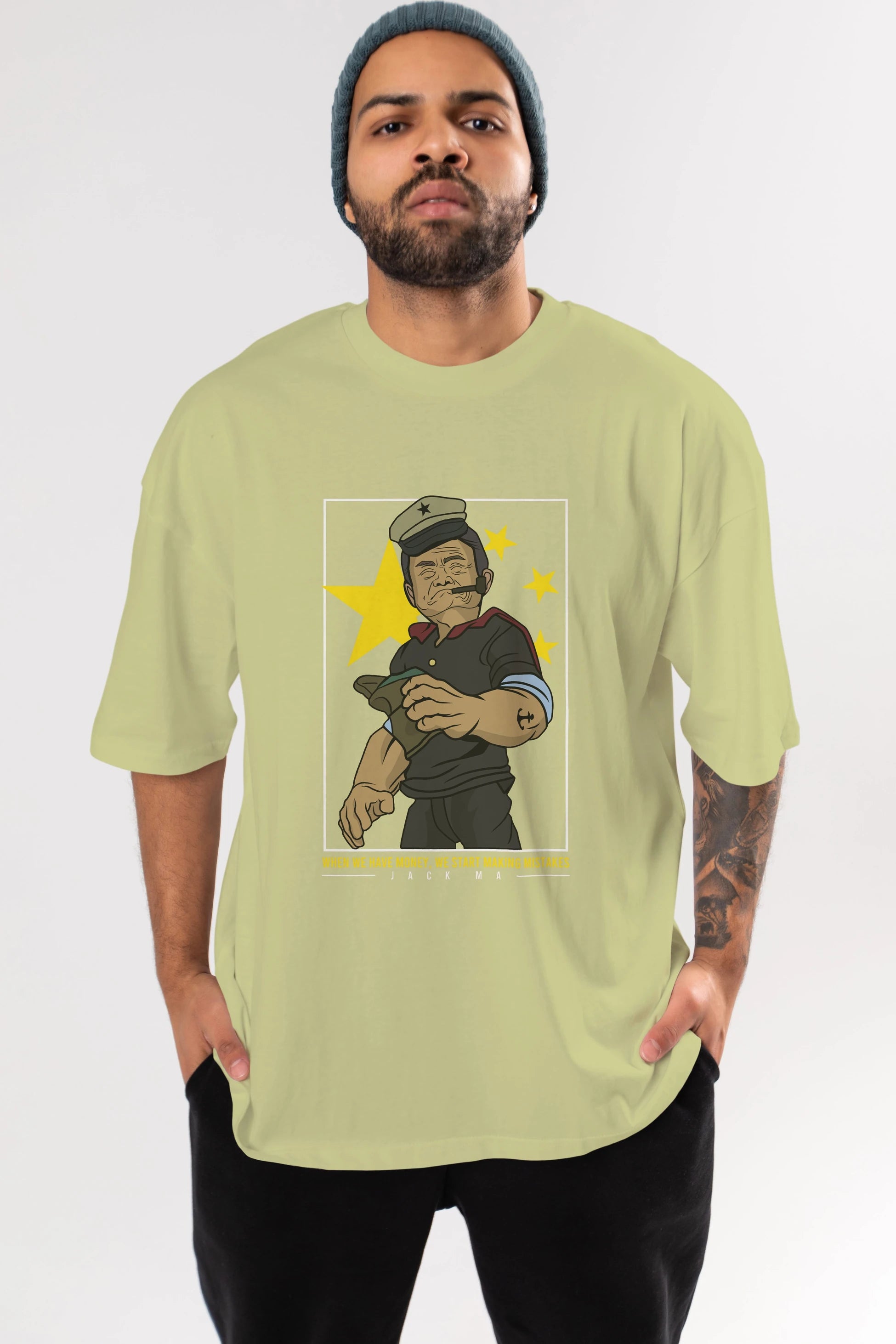 Popeye Jack Ma Ön Baskılı Oversize t-shirt Erkek Kadın Unisex %100 Pamuk tişort