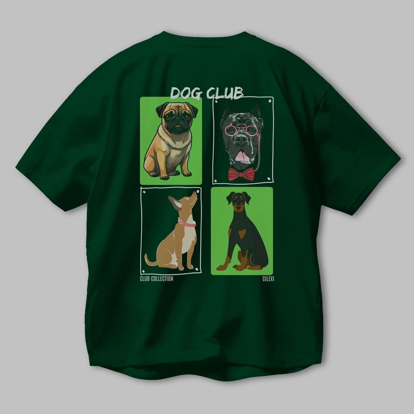Dog Club Arka Baskılı Oversize t-shirt Erkek Kadın %100 Pamuk Bisiklet Yaka tişort