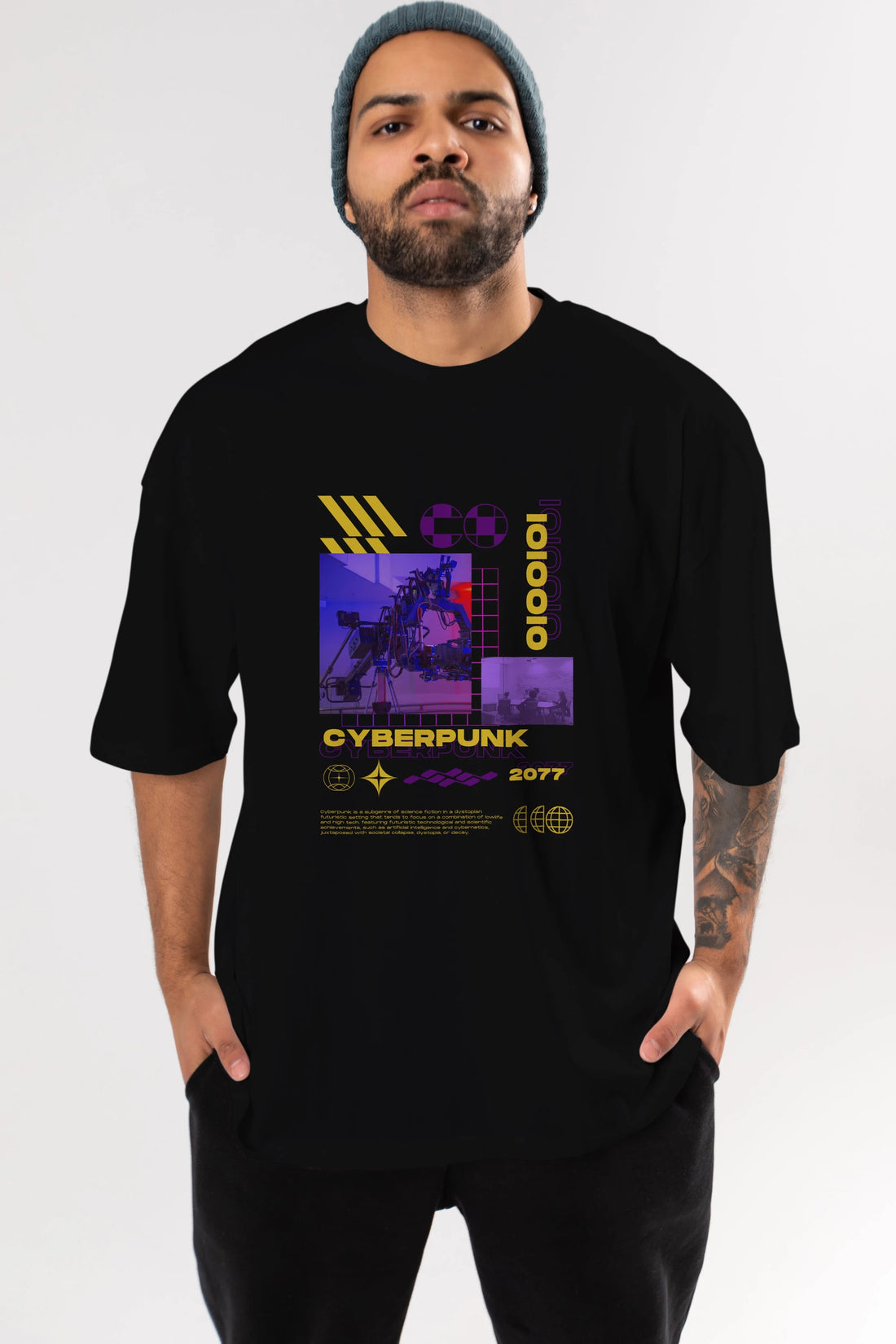 Cyberpunk Yazılı Ön Baskılı Oversize t-shirt Erkek Kadın Unisex