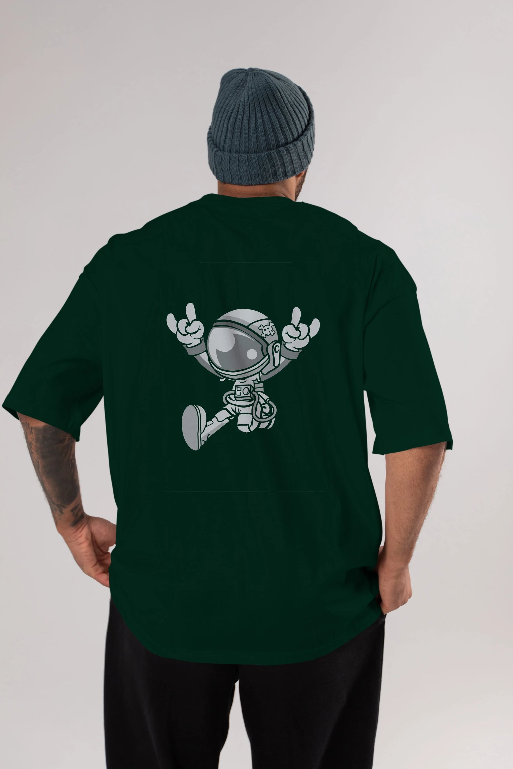 Astronaut Metal Arka Baskılı Oversize t-shirt Erkek Kadın Unisex %100 Pamuk tişort