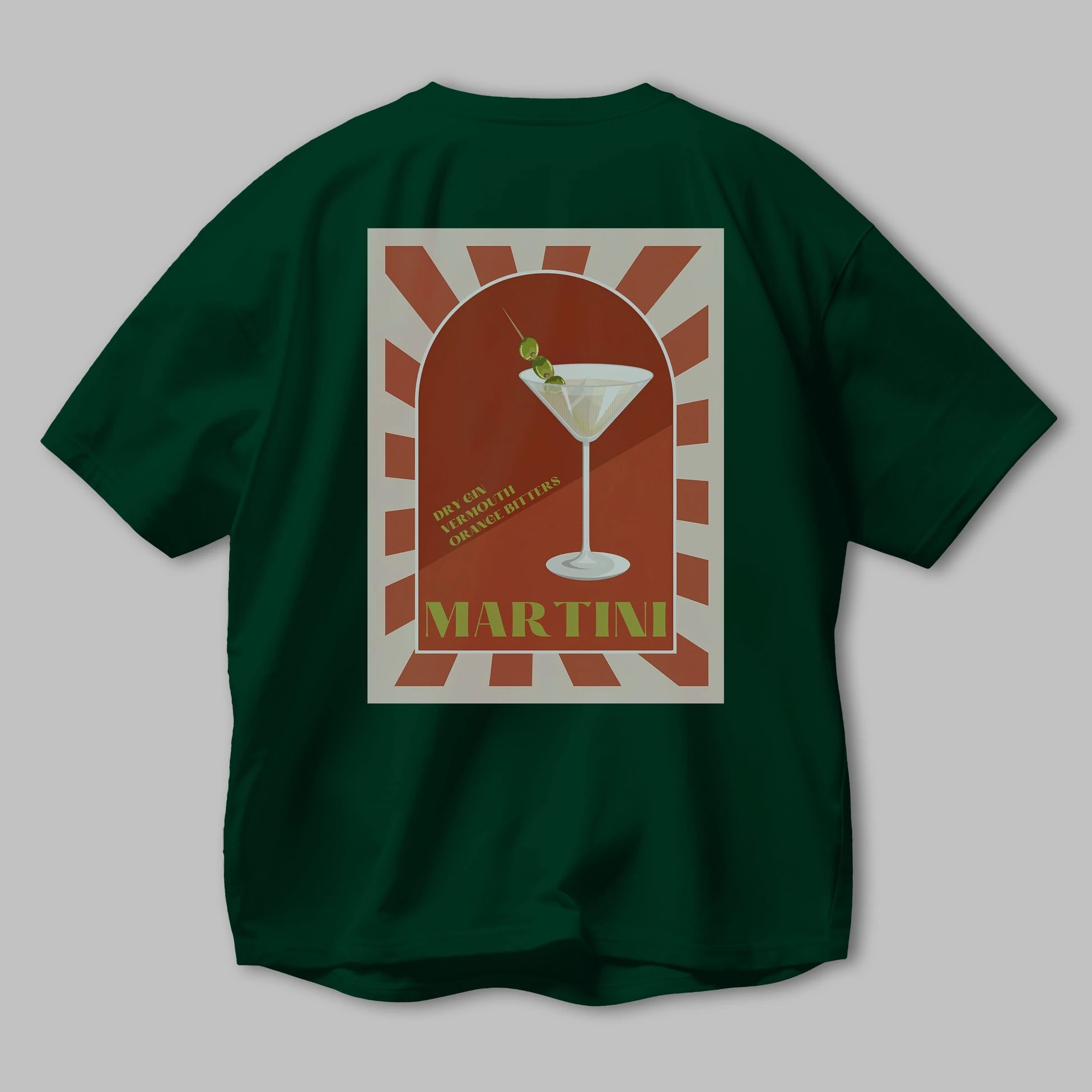 Martini 2 Arka Baskılı Oversize t-shirt Erkek Kadın Unisex %100 Pamuk Bisiklet Yaka tişort