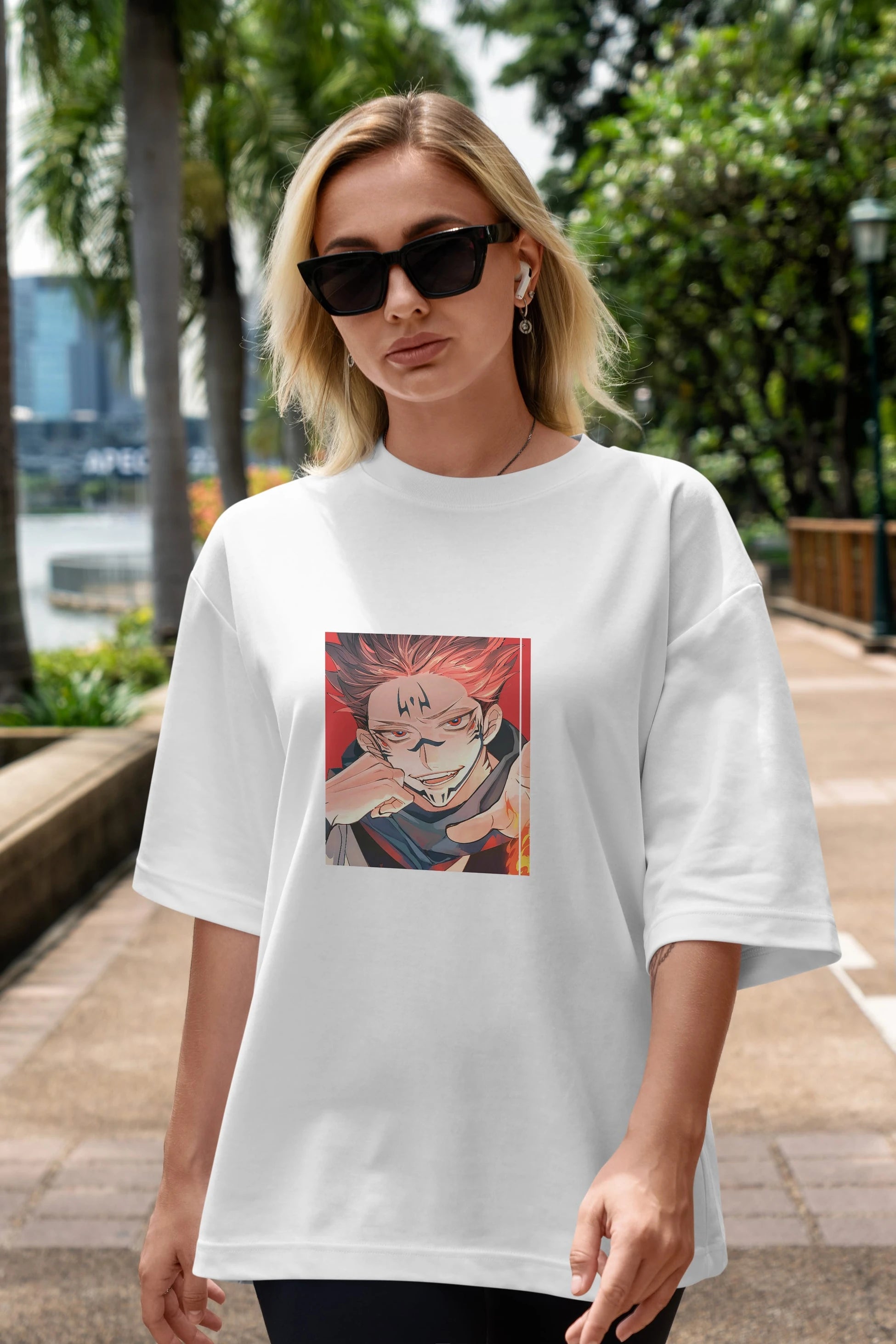 Sukuna Ryoumen 4 Anime Ön Baskılı Oversize t-shirt %100 pamuk Erkek Kadın Unisex