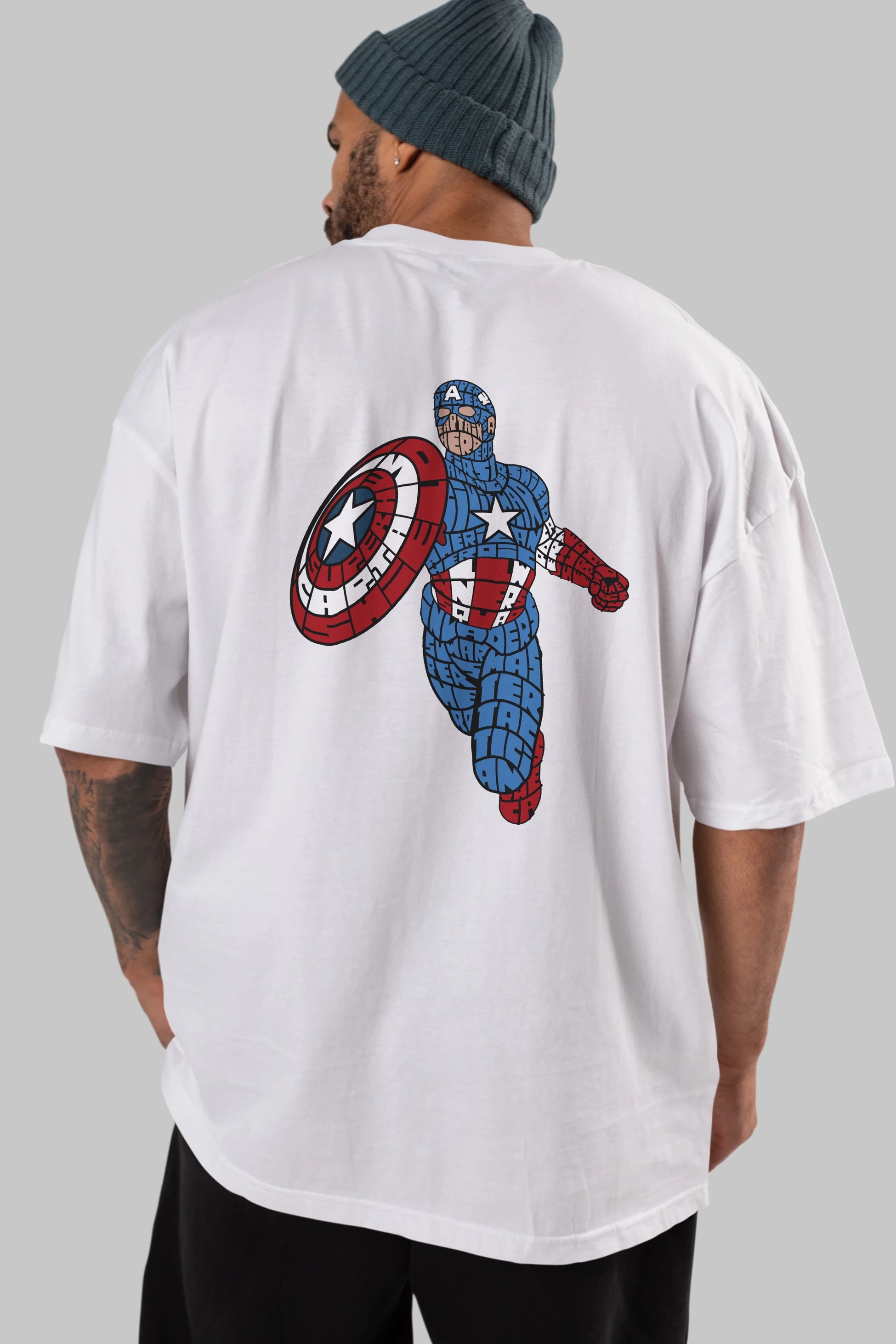 Star and Stripes Hero Arka Baskılı Oversize t-shirt %100 pamuk Erkek Kadın Unisex