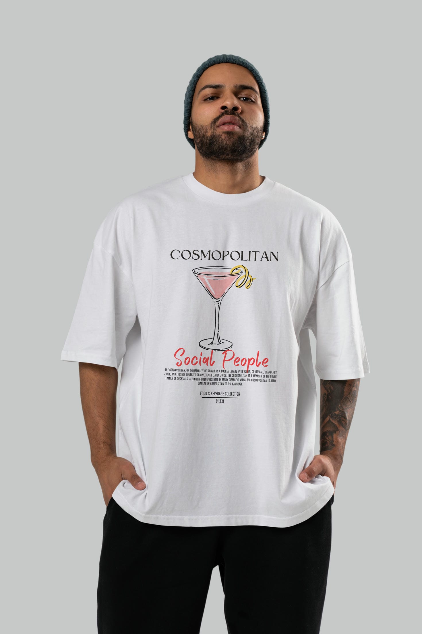 Cosmopolıtan Kokteyl Serisi ön Baskılı Oversize t-shirt Erkek Kadın %100 Pamuk Bisiklet Yaka tişort