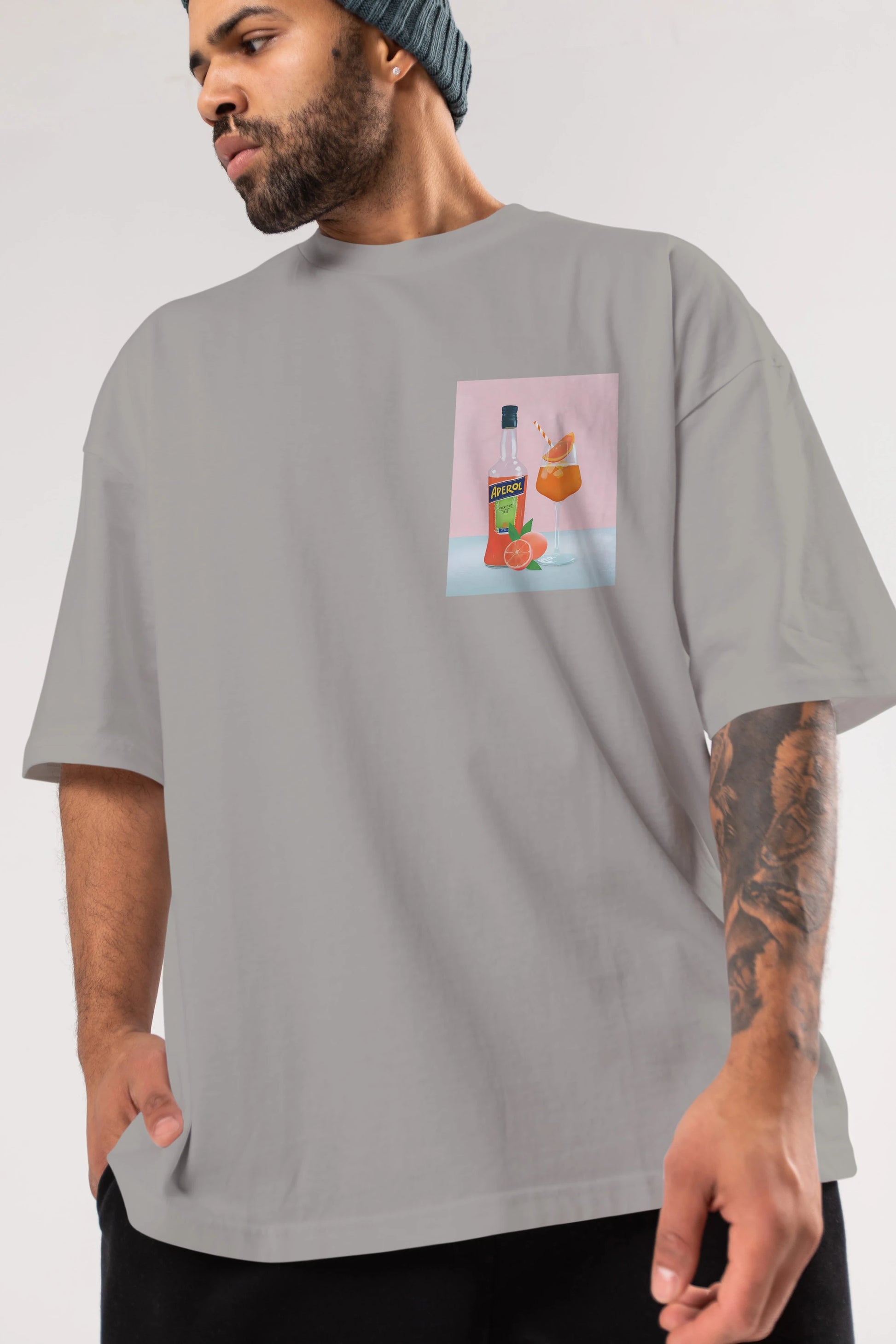 Aperol Spritz 3 Ön Sol Baskılı Oversize t-shirt Erkek Kadın Unisex %100 Pamuk Bisiklet Yaka tişort