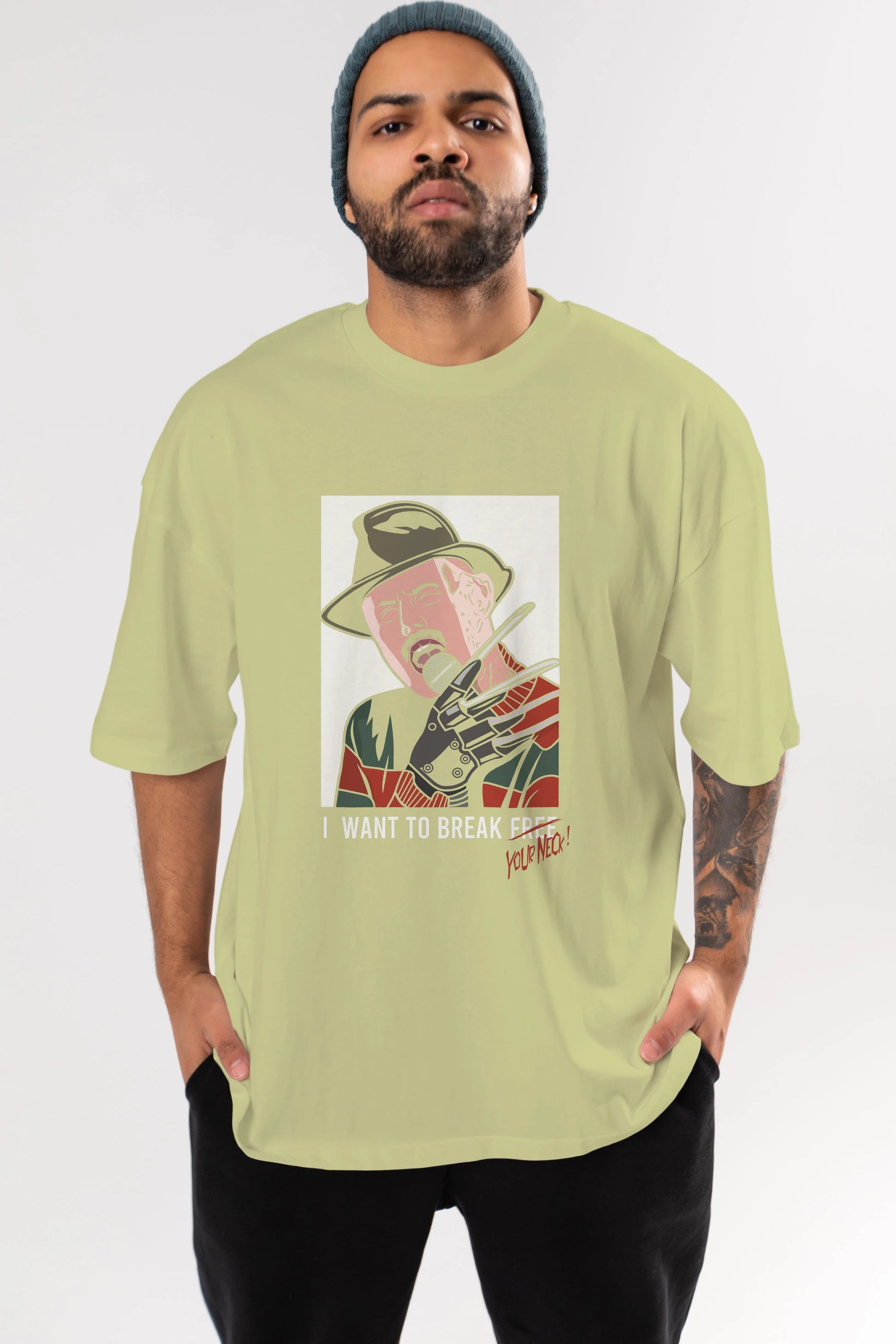 Freddy Merkrueger Ön Baskılı Oversize t-shirt Erkek Kadın Unisex %100 Pamuk tişort