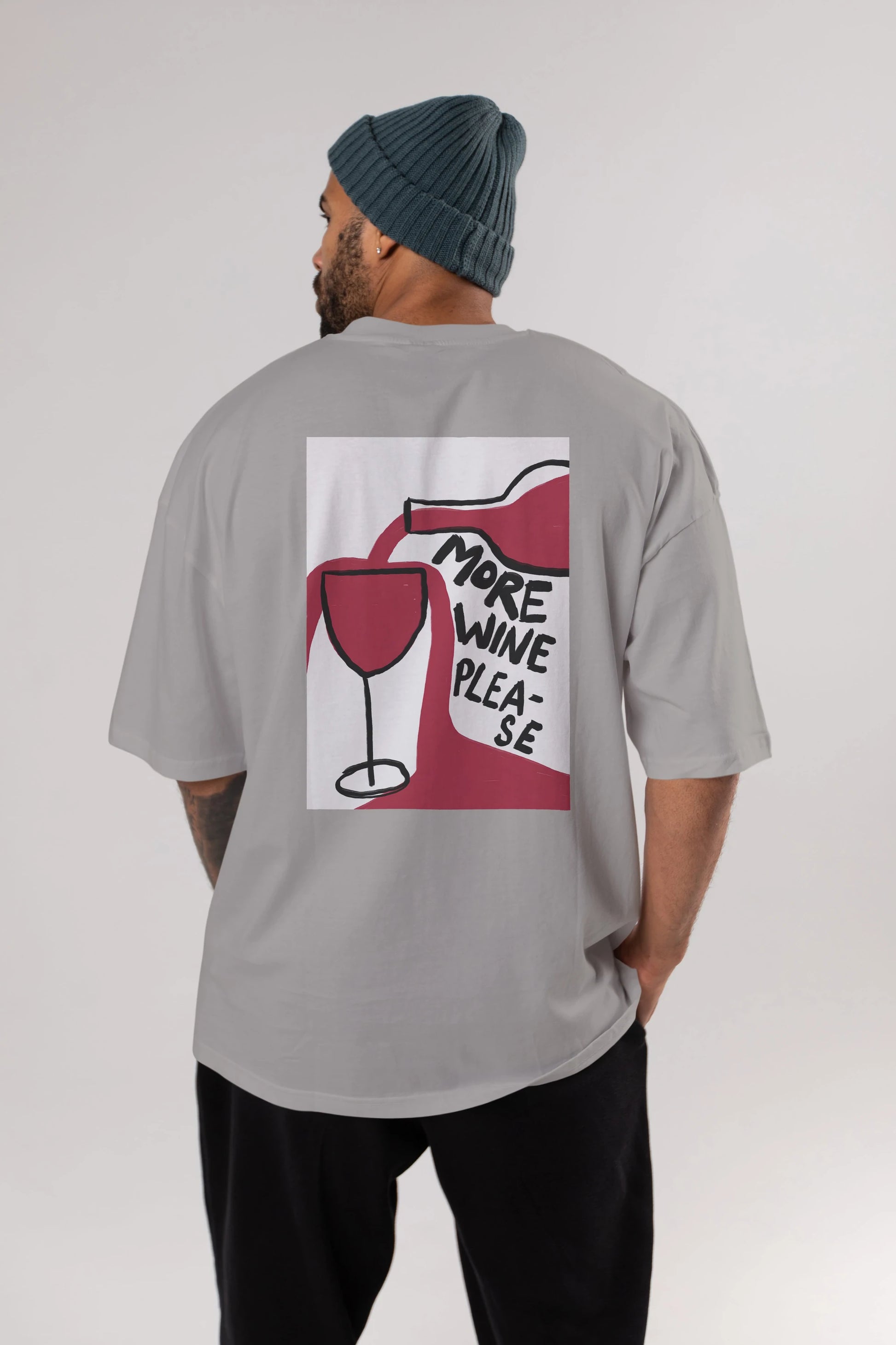 More Wine Please Arka Baskılı Oversize t-shirt Erkek Kadın Unisex %100 Pamuk Bisiklet Yaka tişort