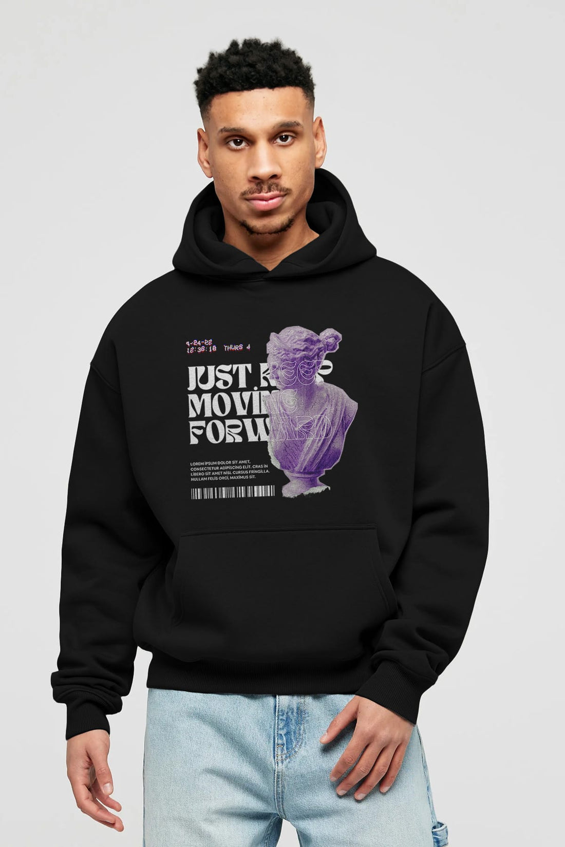 Just Keep Moving Forward Yazılı Ön Baskılı Oversize Hoodie Kapüşonlu Sweatshirt Erkek Kadın Unisex
