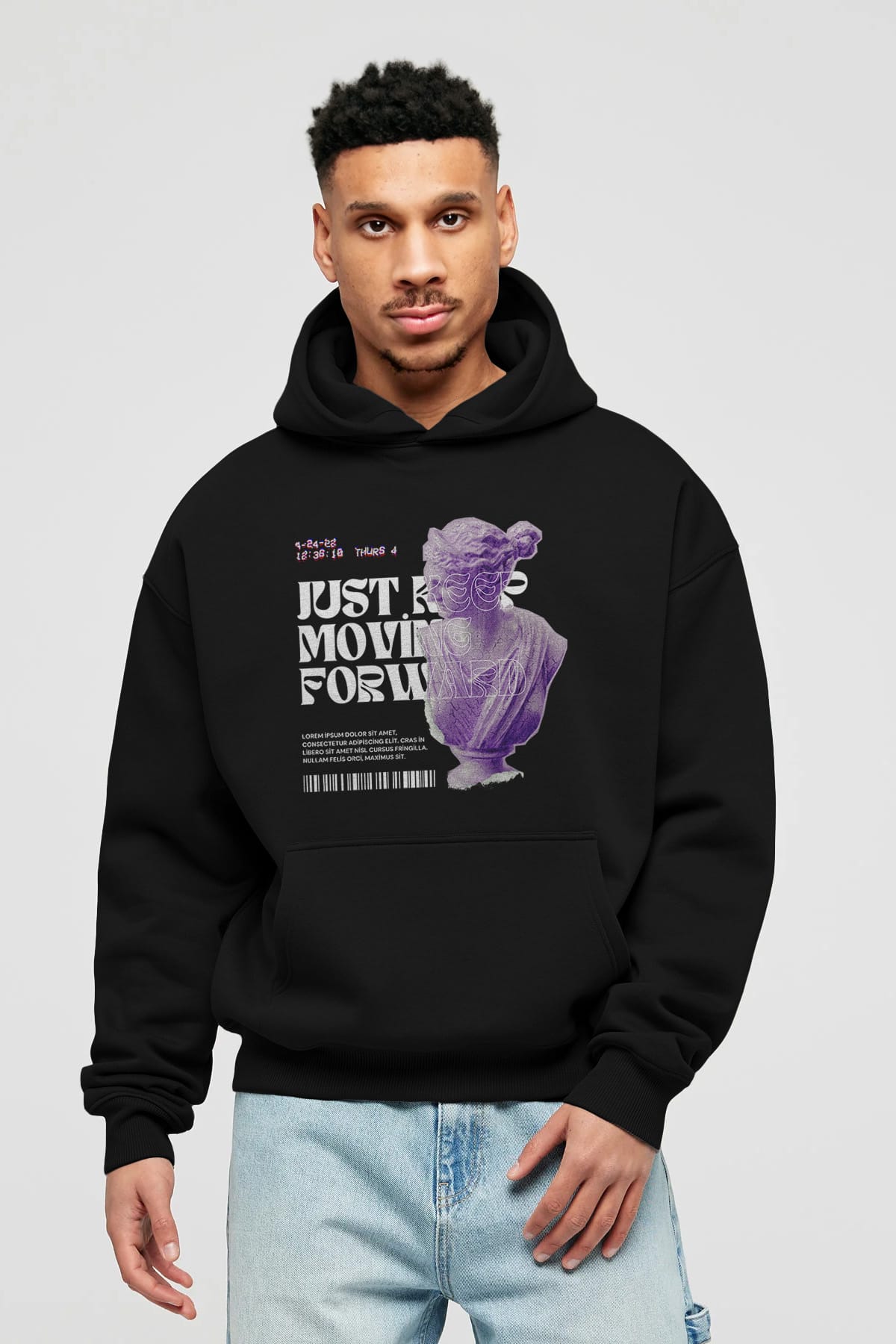 Just Keep Moving Forward Yazılı Ön Baskılı Oversize Hoodie Kapüşonlu Sweatshirt Erkek Kadın Unisex