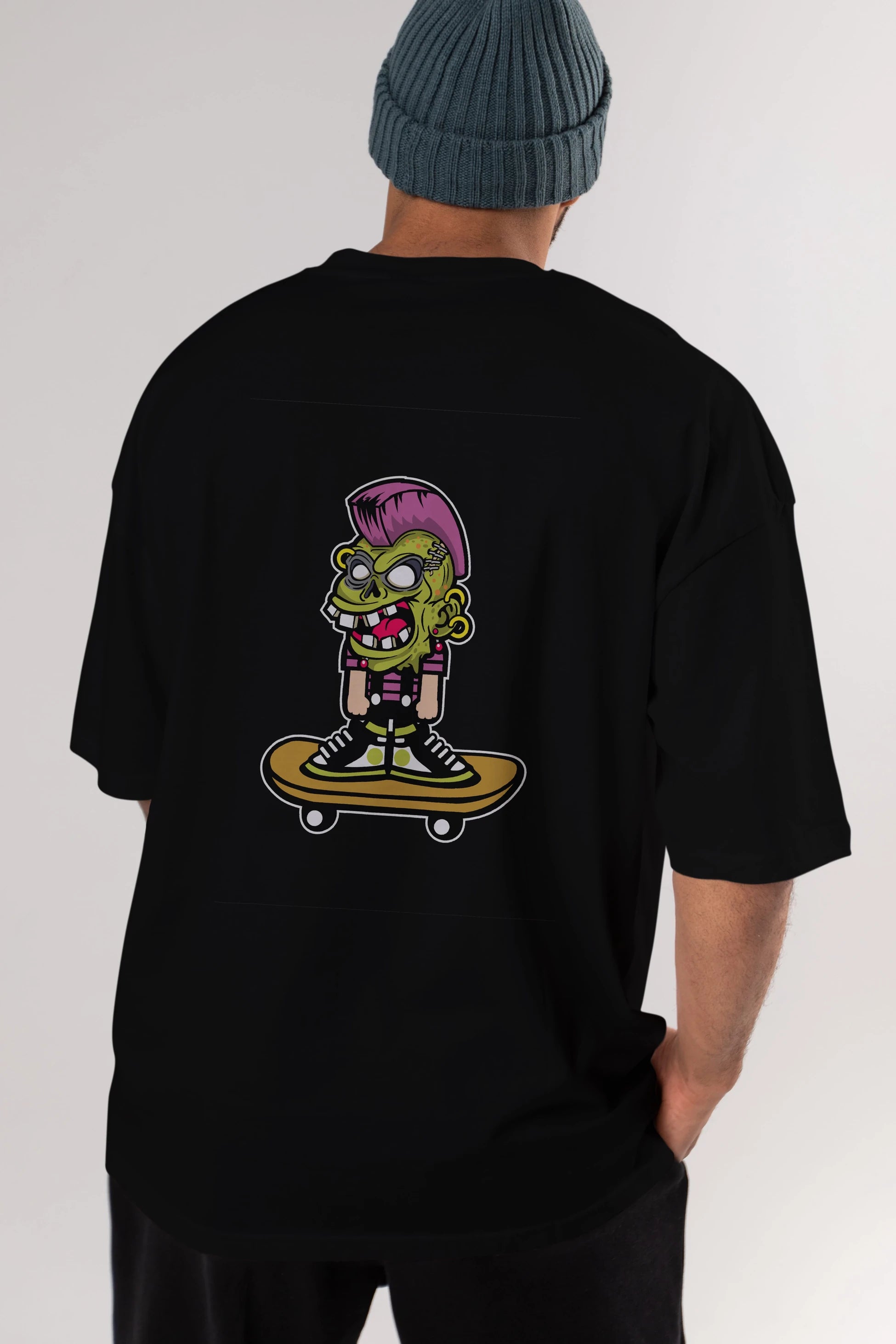 Zombie Punk Skater Arka Baskılı Oversize t-shirt Erkek Kadın Unisex %100 Pamuk tişort