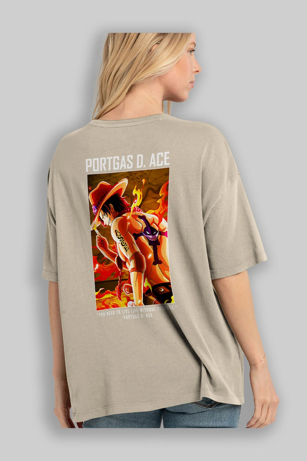 Portgas D. Ace Anime Arka Baskılı Oversize t-shirt Erkek Kadın Unisex %100 pamuk tişort