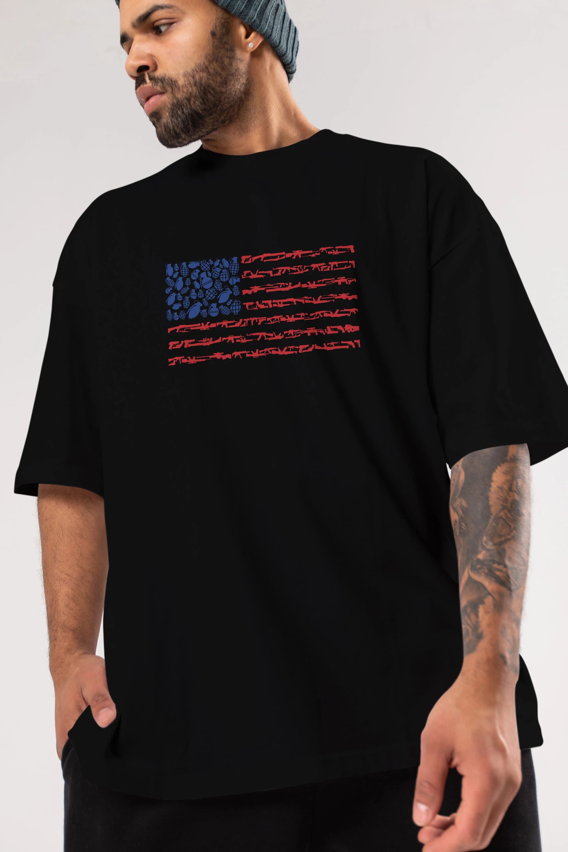 Weapon Flag Ön Baskılı Oversize t-shirt %100 pamuk Erkek Kadın Unisex