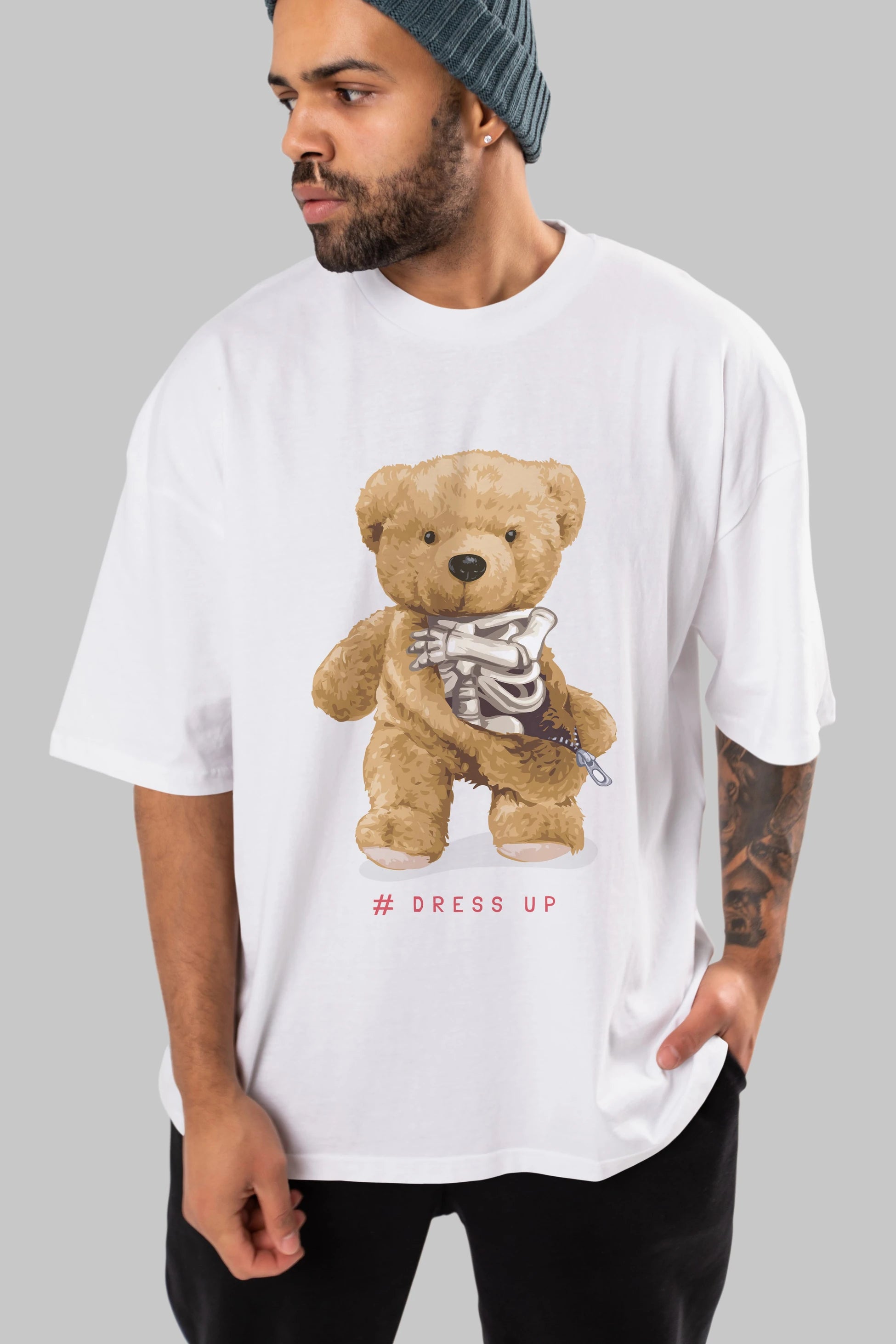 Teddy Bear Dress Up Ön Baskılı Oversize t-shirt Erkek Kadın Unisex %100 Pamuk