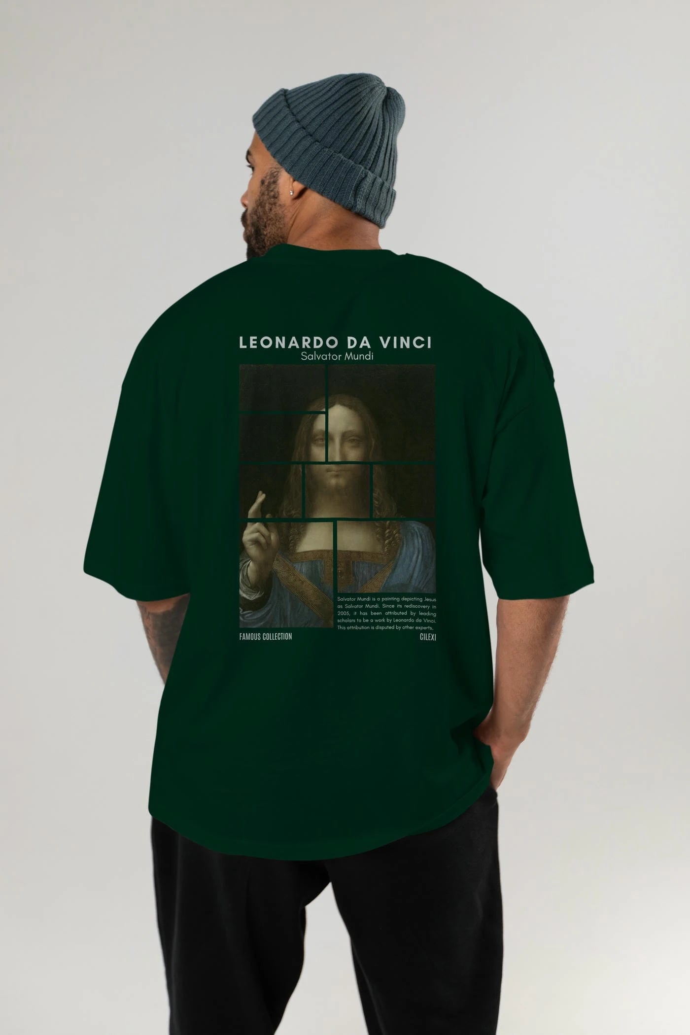 Salvador Mundi Arka Baskılı Oversize t-shirt Erkek Kadın Bisiklet Yaka Pamuk tişort