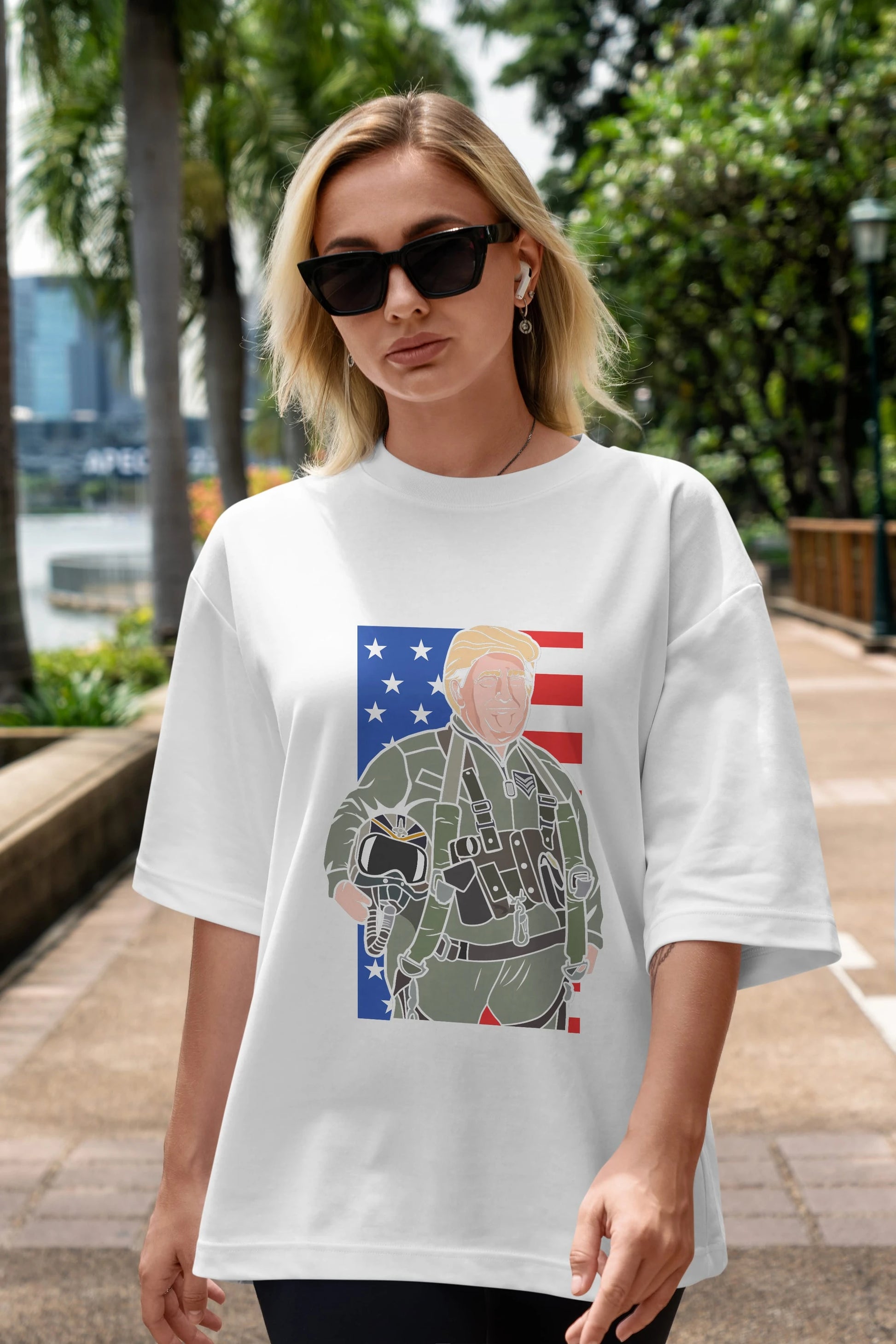 Trump Jetplane Pilot Ön Baskılı Oversize t-shirt Erkek Kadın Unisex %100 Pamuk tişort