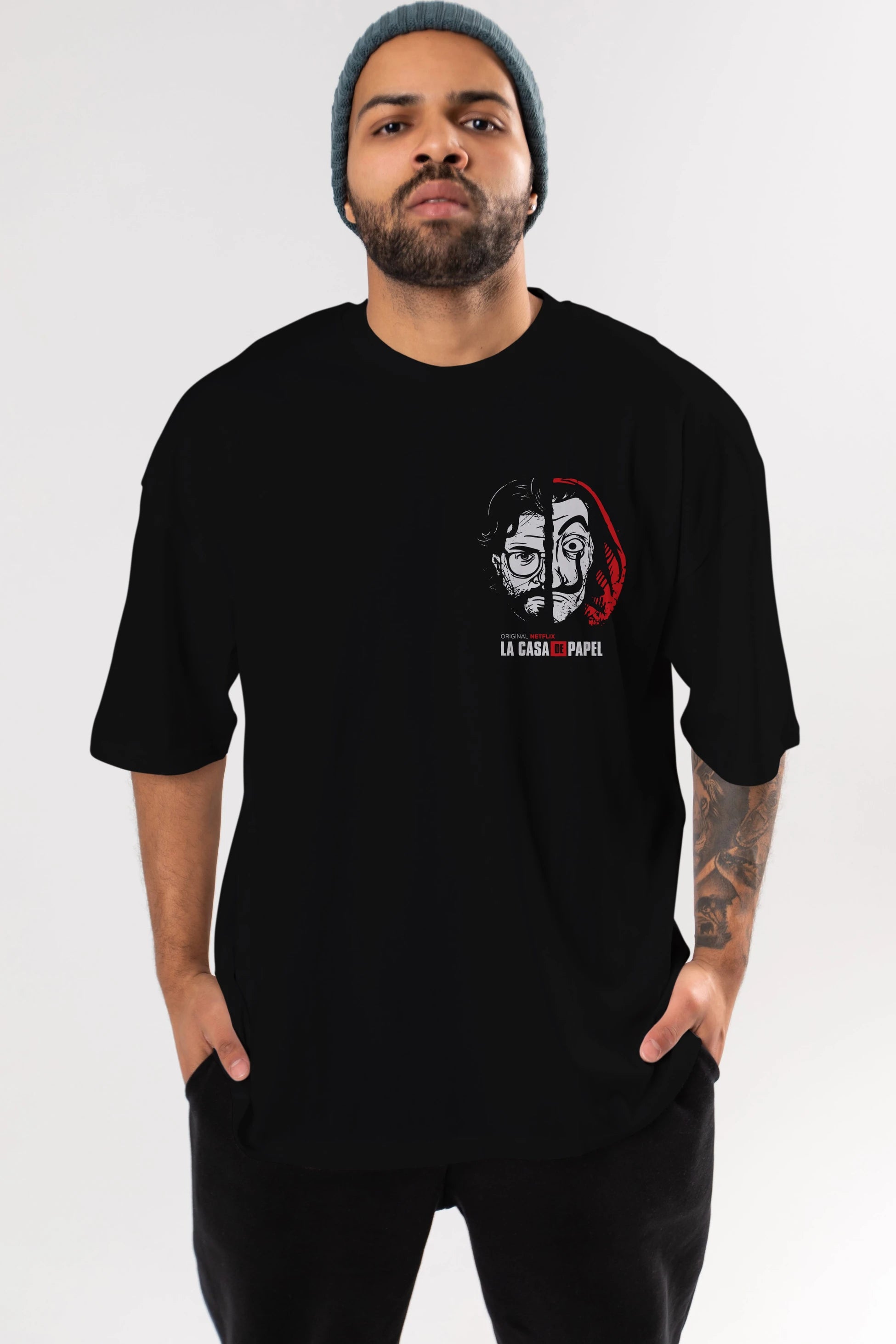 La Casa De Papel (9) Ön Sol Baskılı Oversize t-shirt Erkek Kadın Unisex %100 Pamuk Bisiklet Yaka tişort