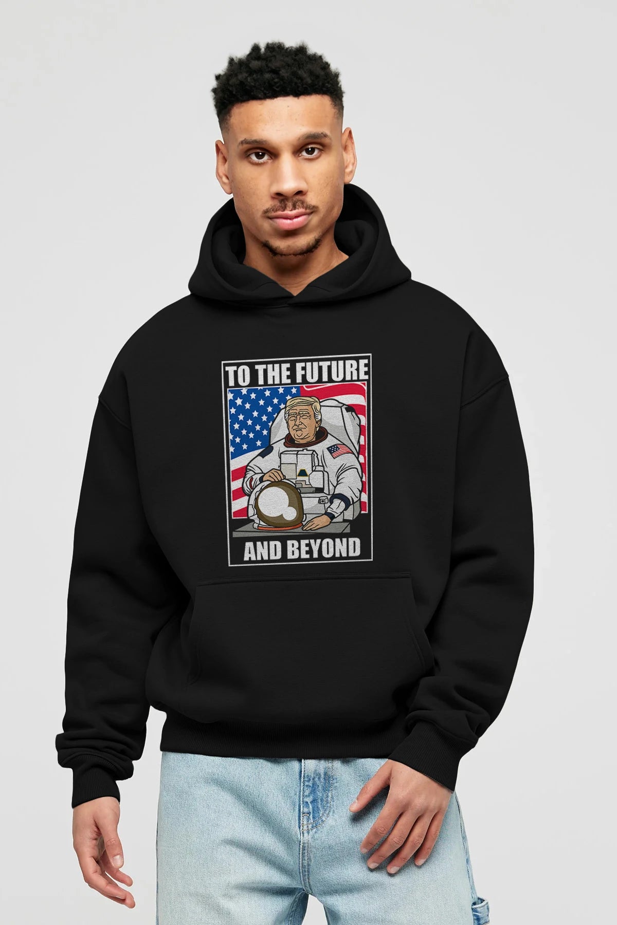 Trumpstronaut Ön Baskılı Hoodie Oversize Kapüşonlu Sweatshirt Erkek Kadın Unisex