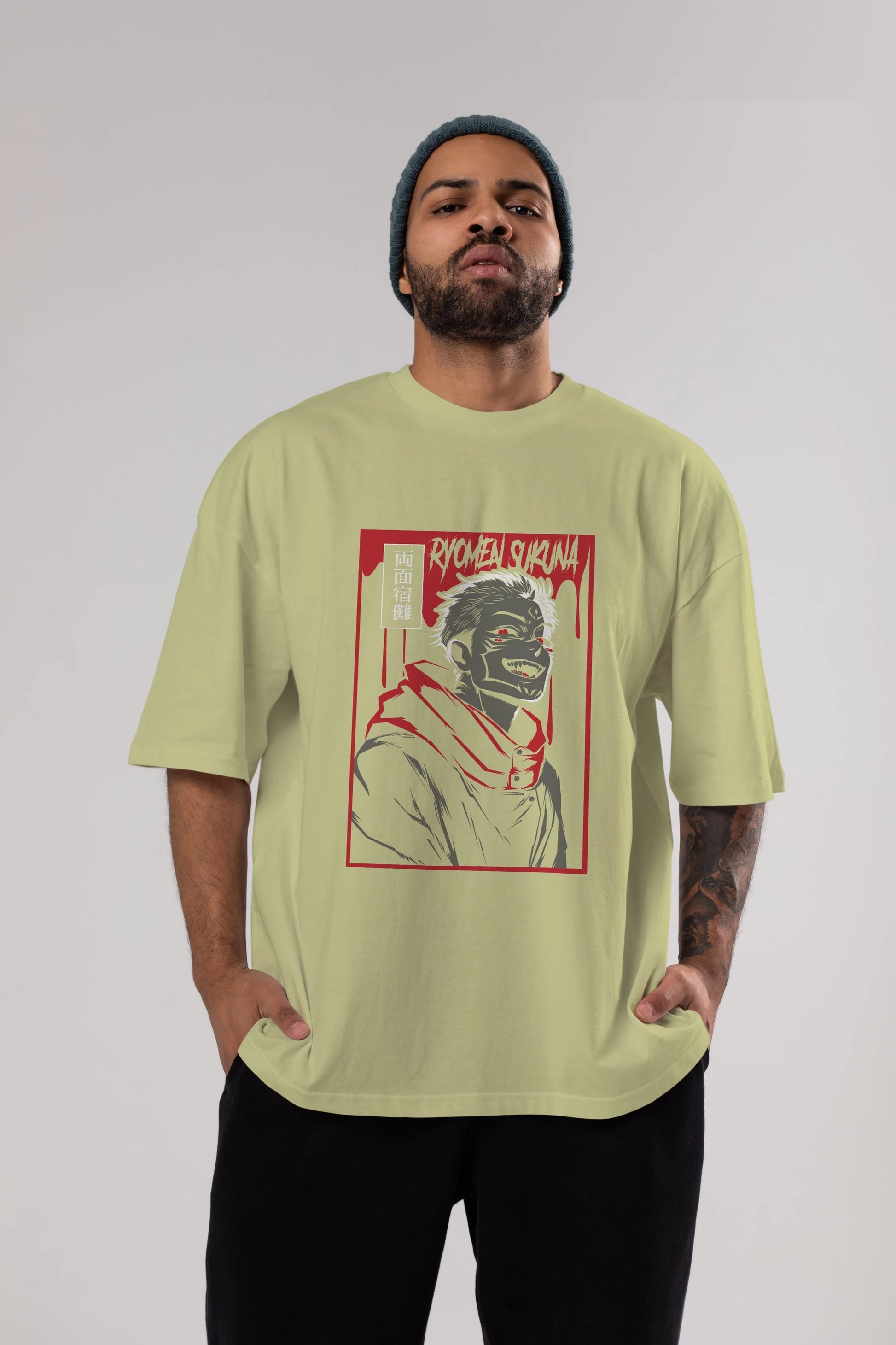 SUKUNA Anime Ön Baskılı Oversize t-shirt %100 pamuk Erkek Kadın Unisex