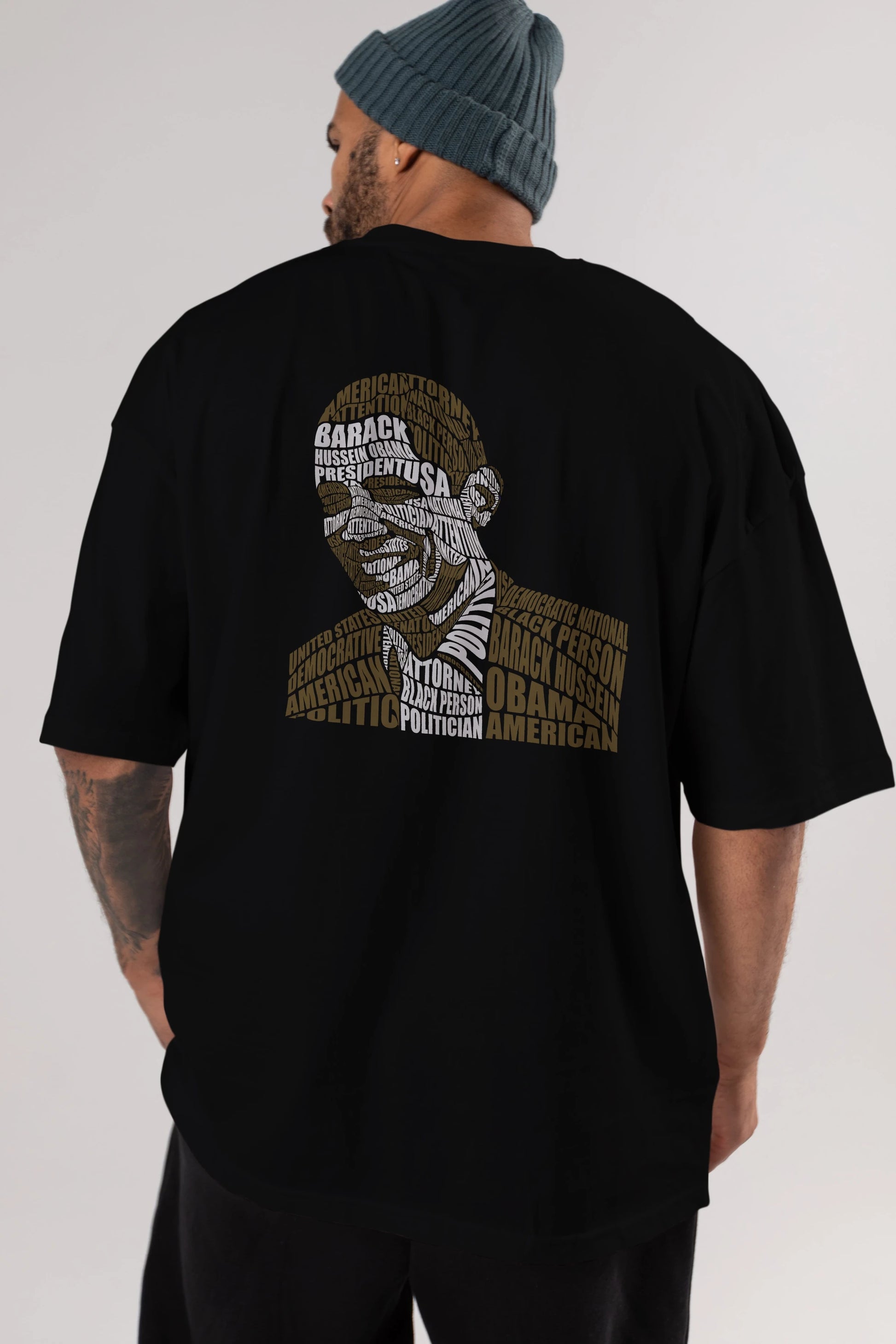 Obama Calligram Arka Baskılı Oversize t-shirt %100 pamuk Erkek Kadın Unisex