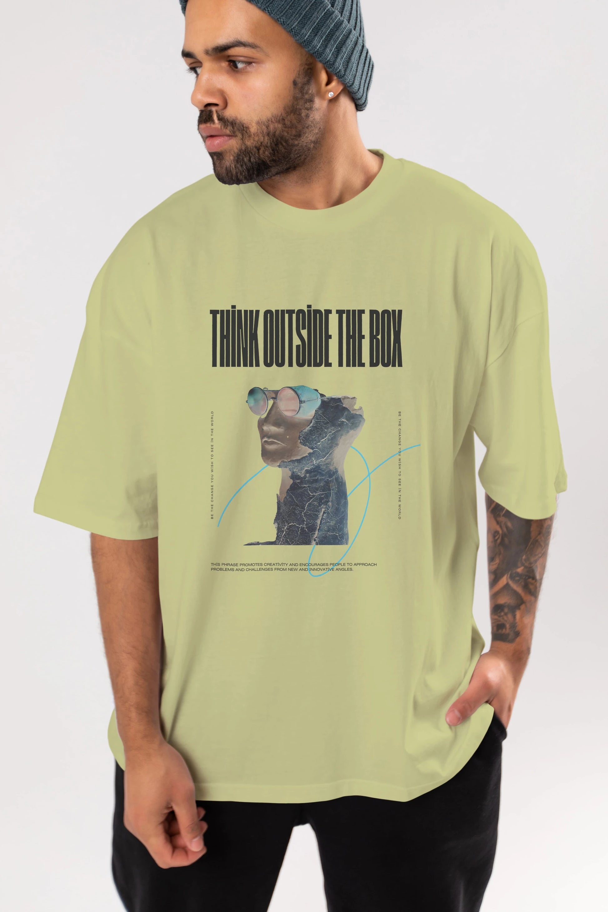 Think Outside The Box Ön Baskılı Oversize t-shirt Erkek Kadın Unisex