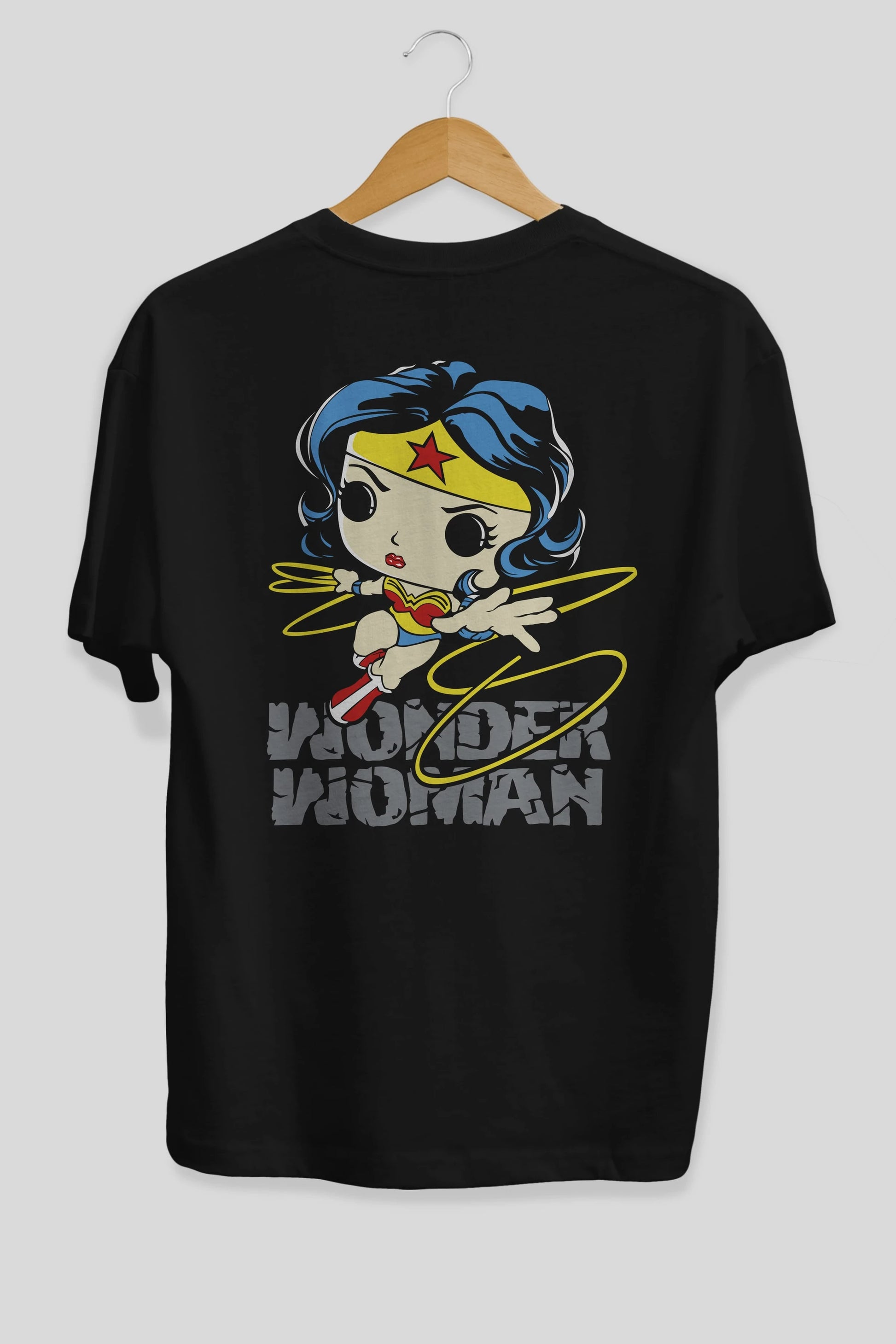 Wonder Woman Arka Baskılı Oversize t-shirt Erkek Kadın Unisex %100 Pamuk Bisiklet Yaka tişort