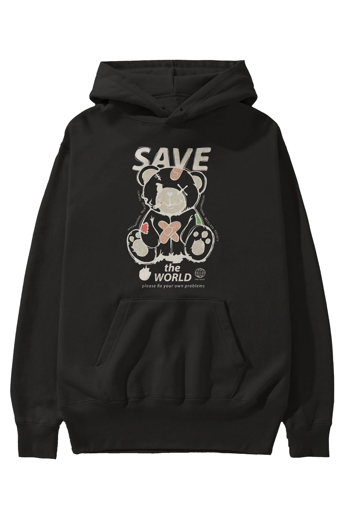 Save the World Bear Ön Baskılı Hoodie Oversize Kapüşonlu Sweatshirt Erkek Kadın Unisex