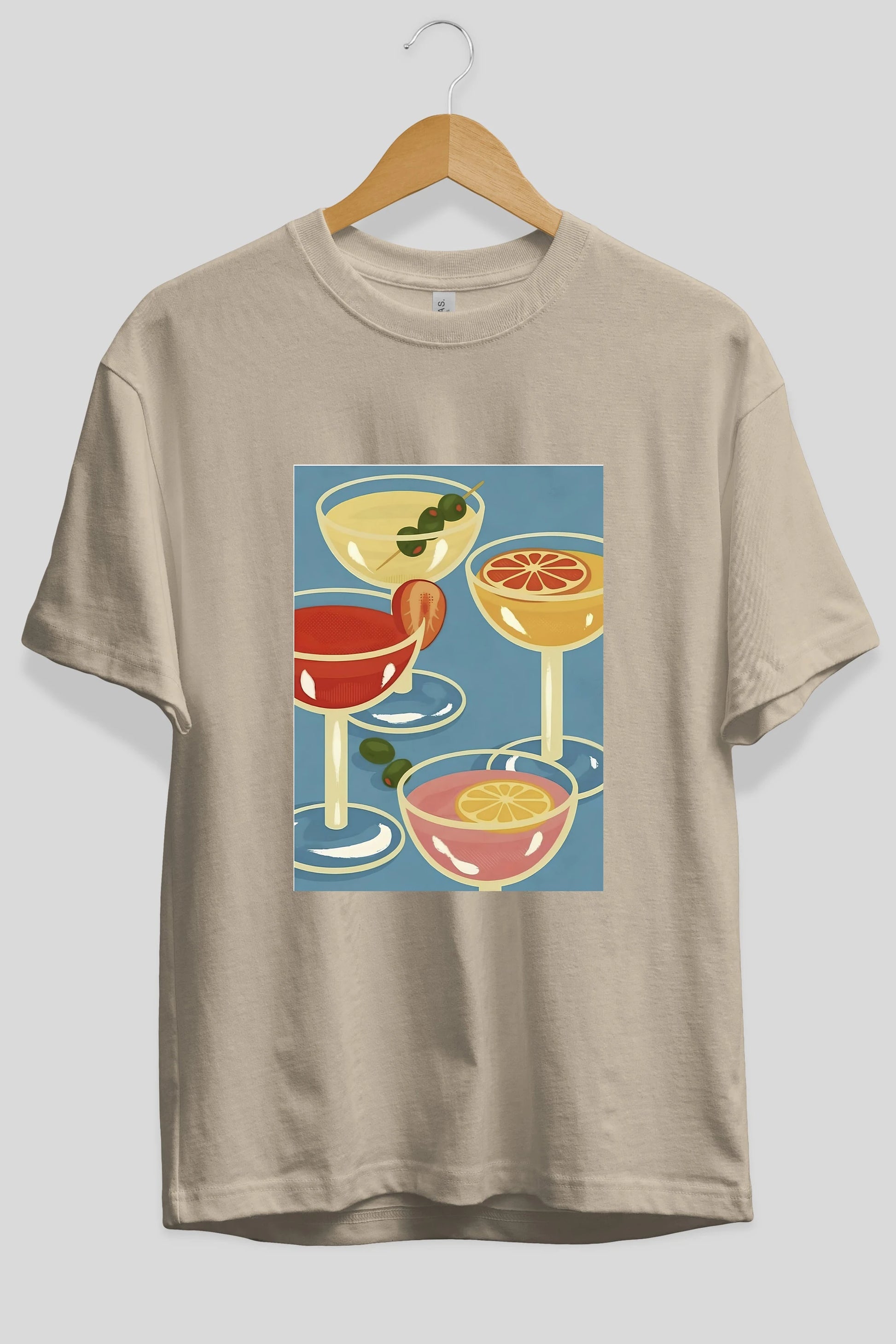 Cocktails Ön Baskılı Oversize t-shirt Erkek Kadın Unisex %100 Pamuk Bisiklet Yaka tişort
