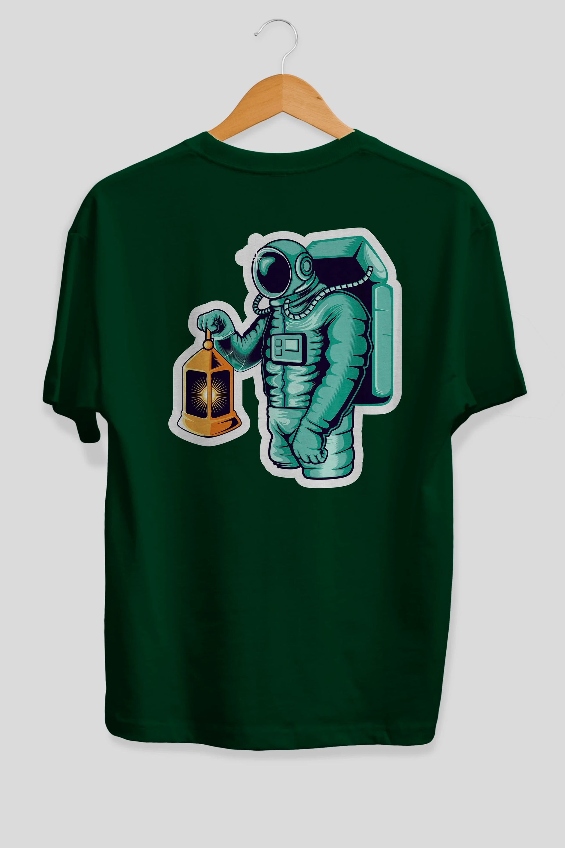 Astronaut Lantern Sticker Arka Baskılı Oversize t-shirt Erkek Kadın Unisex
