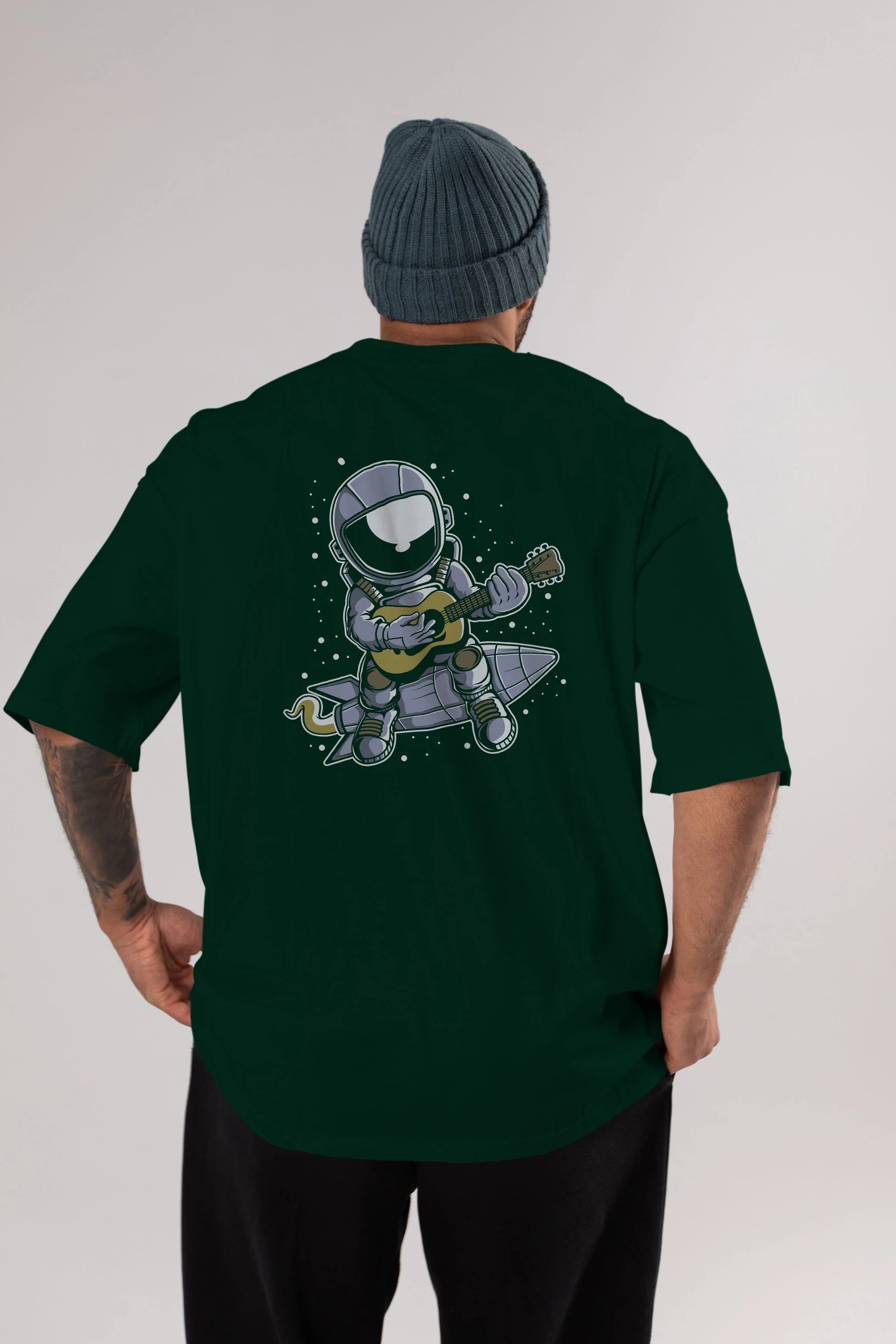 Astronaut Guitar (2) Arka Baskılı Oversize t-shirt Erkek Kadın Unisex