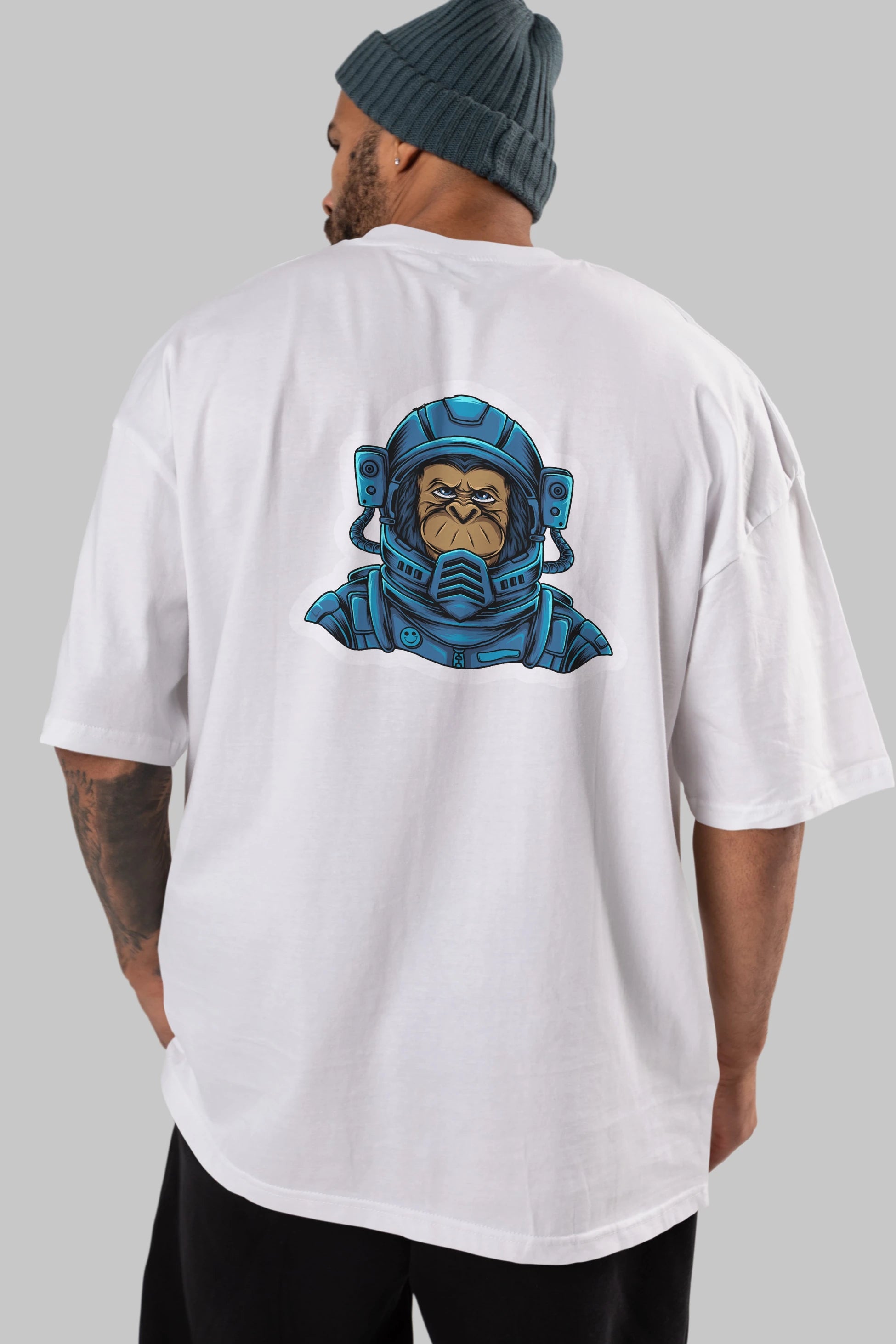 Astromonkey Sticker Arka Baskılı Oversize t-shirt Erkek Kadın Unisex