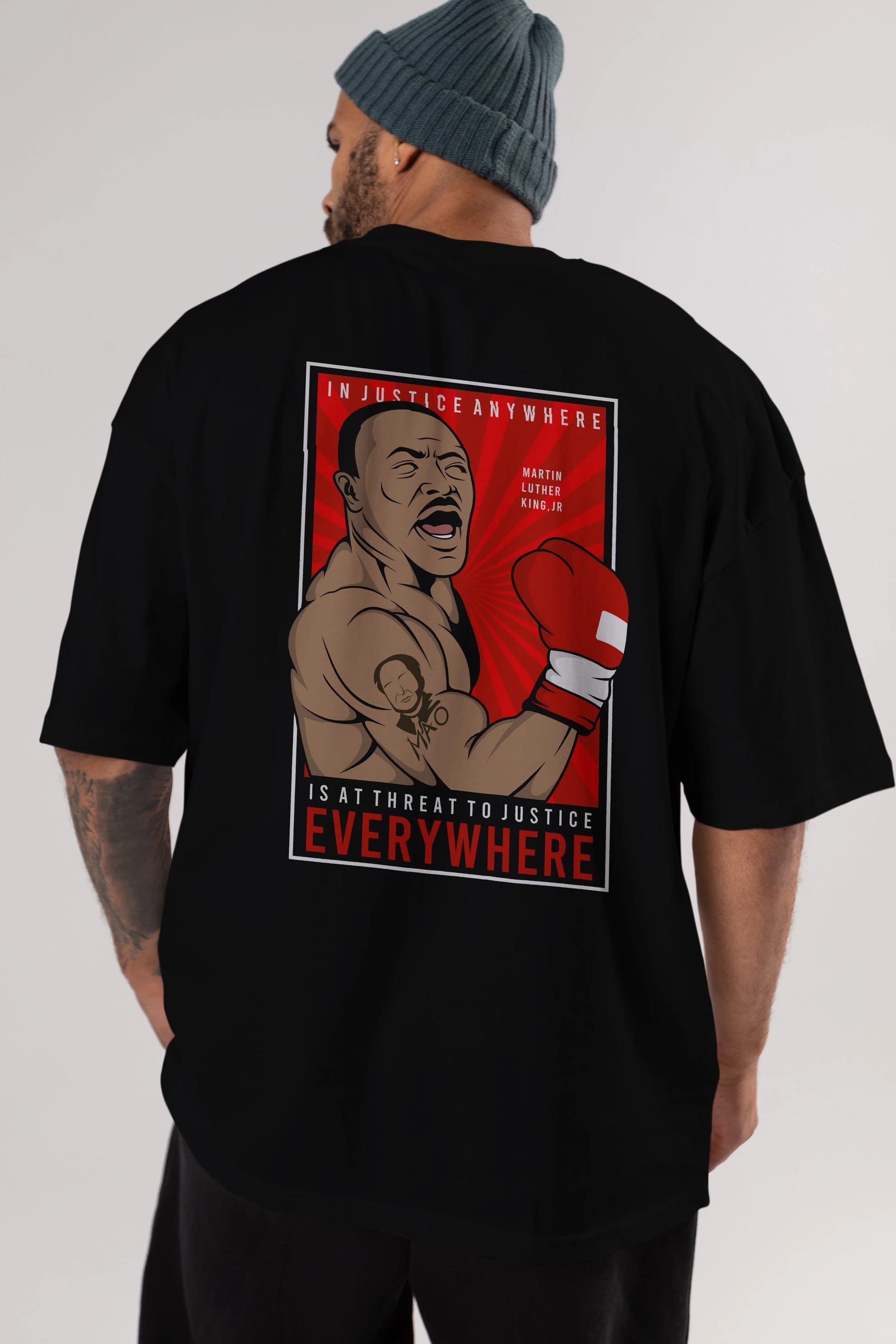 Luther King Boxer Arka Baskılı Oversize t-shirt Erkek Kadın Unisex %100 Pamuk tişort