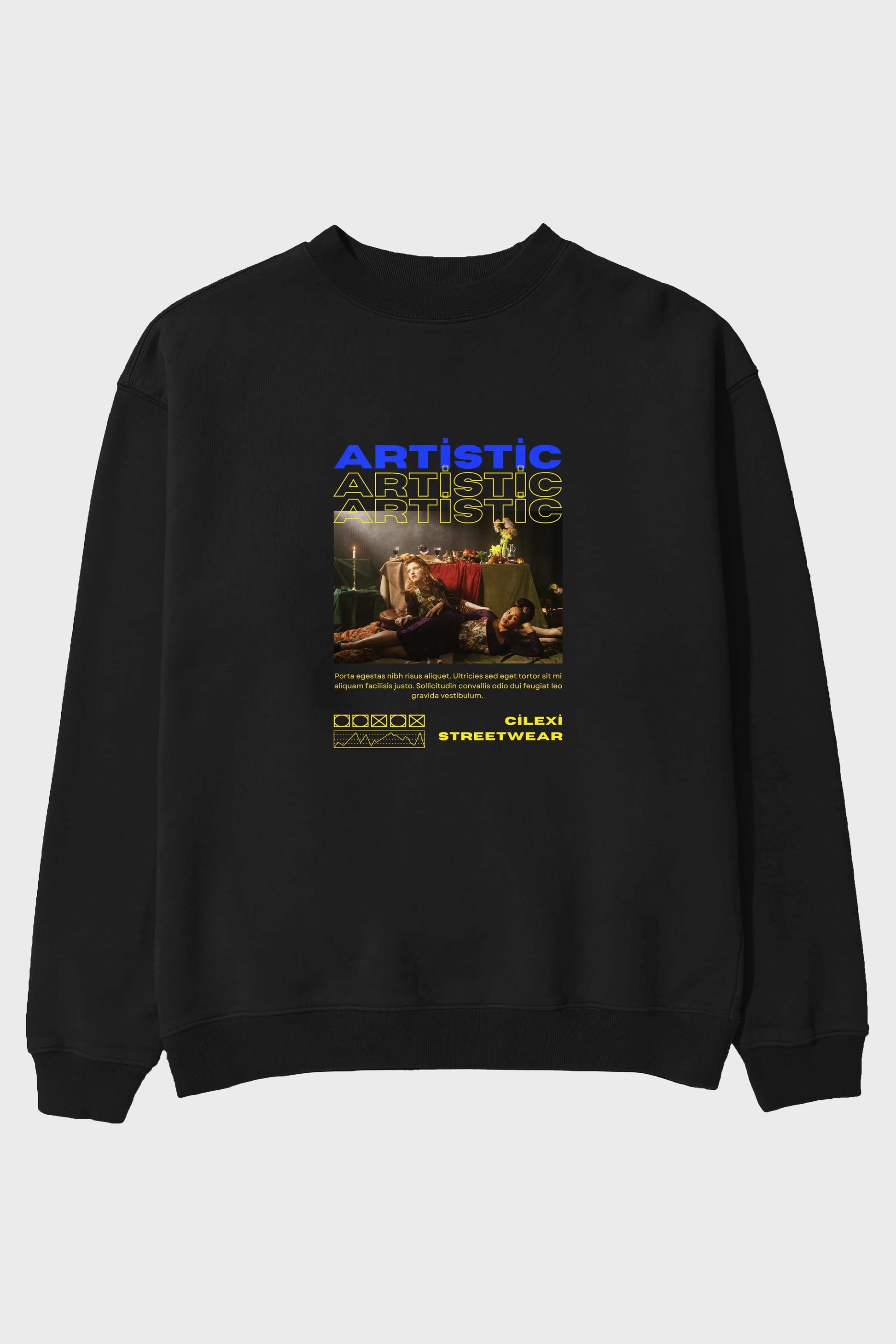 Artistic Yazılı Streetwear Ön Baskılı Oversize Sweatshirt Erkek Kadın Unisex