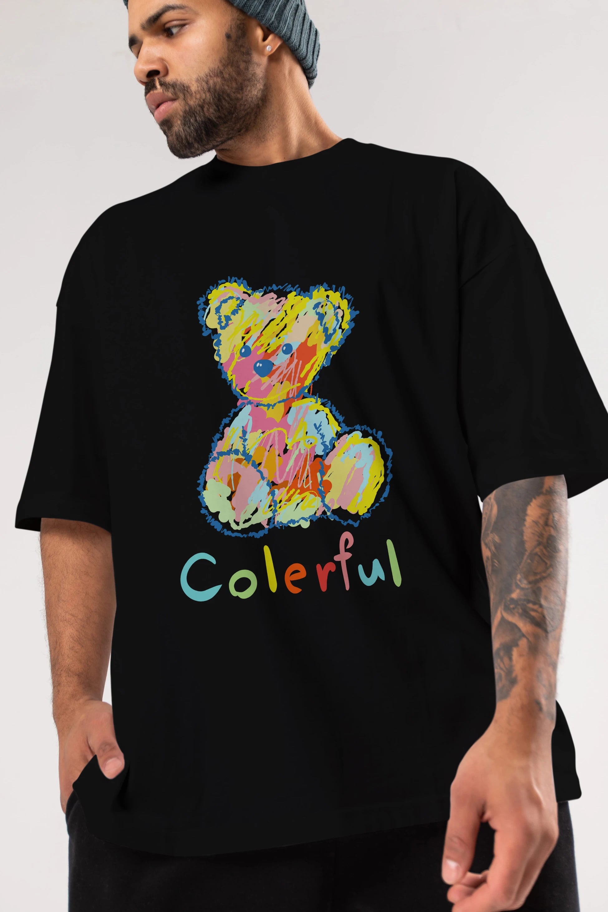 Colerful Bear Ön Baskılı Oversize t-shirt Erkek Kadın Unisex