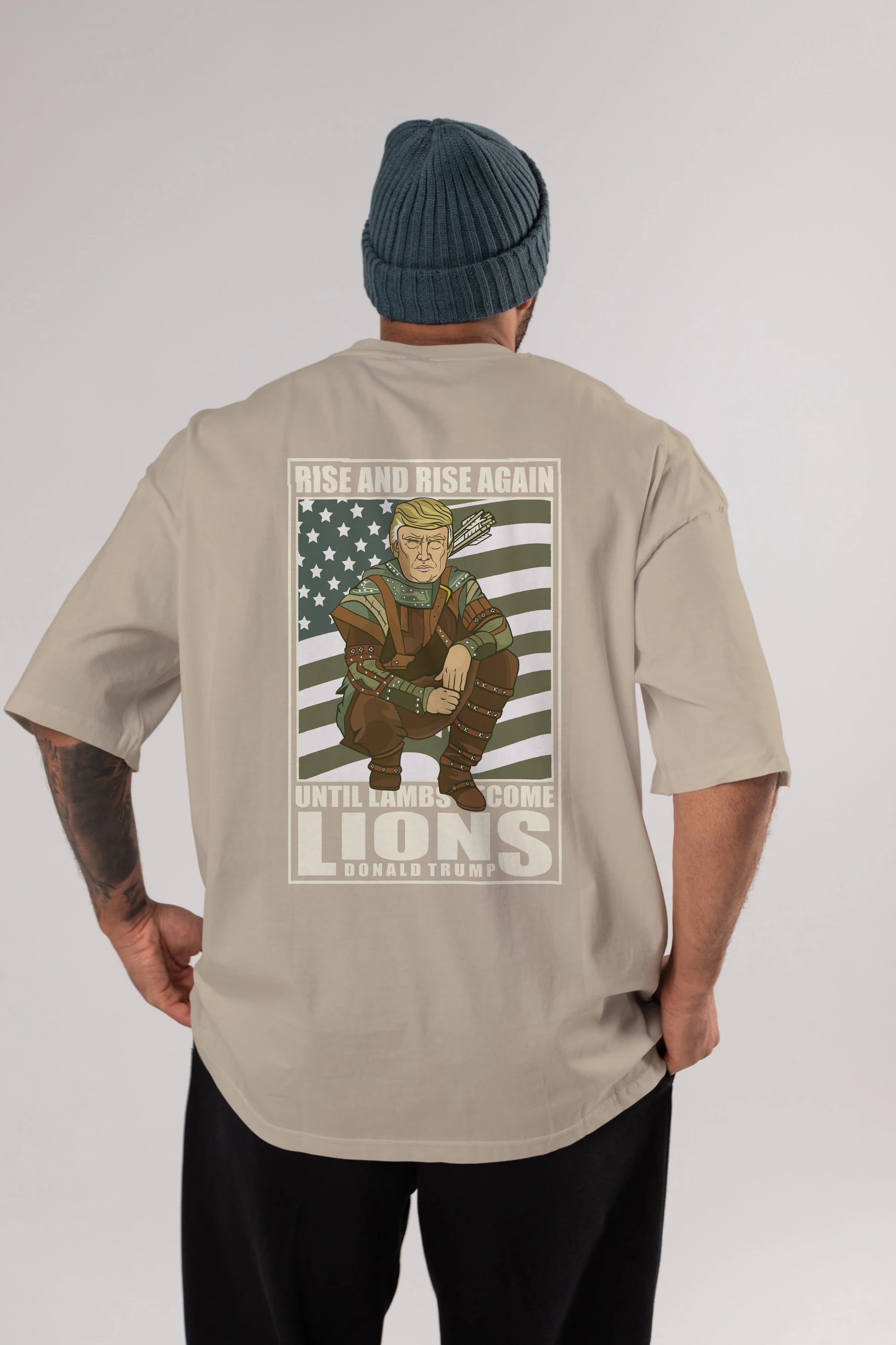 Robin Hood Trump Arka Baskılı Oversize t-shirt Erkek Kadın Unisex %100 Pamuk tişort