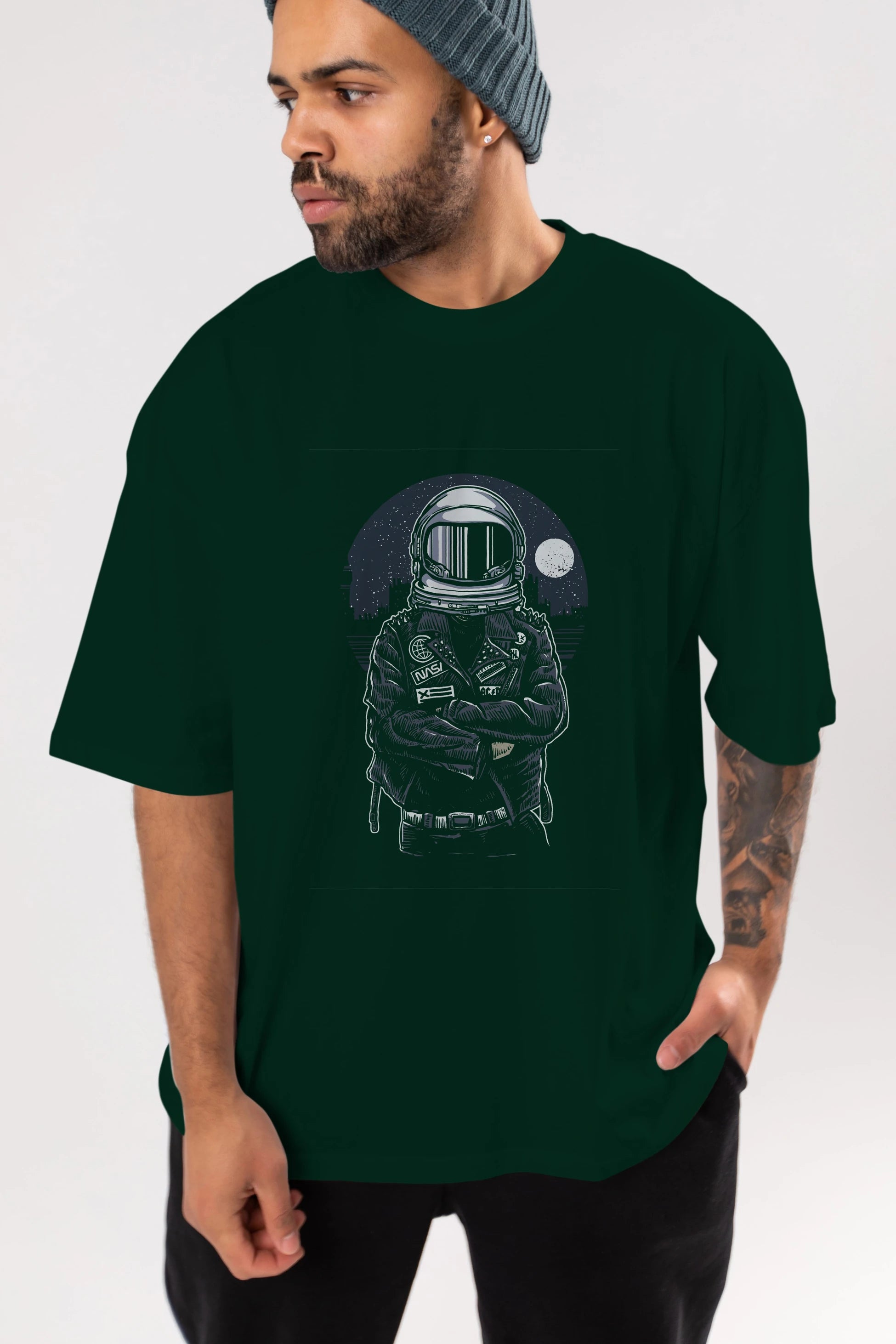 Astronaut Rebel Ön Baskılı Oversize t-shirt Erkek Kadın Unisex %100 Pamuk tişort