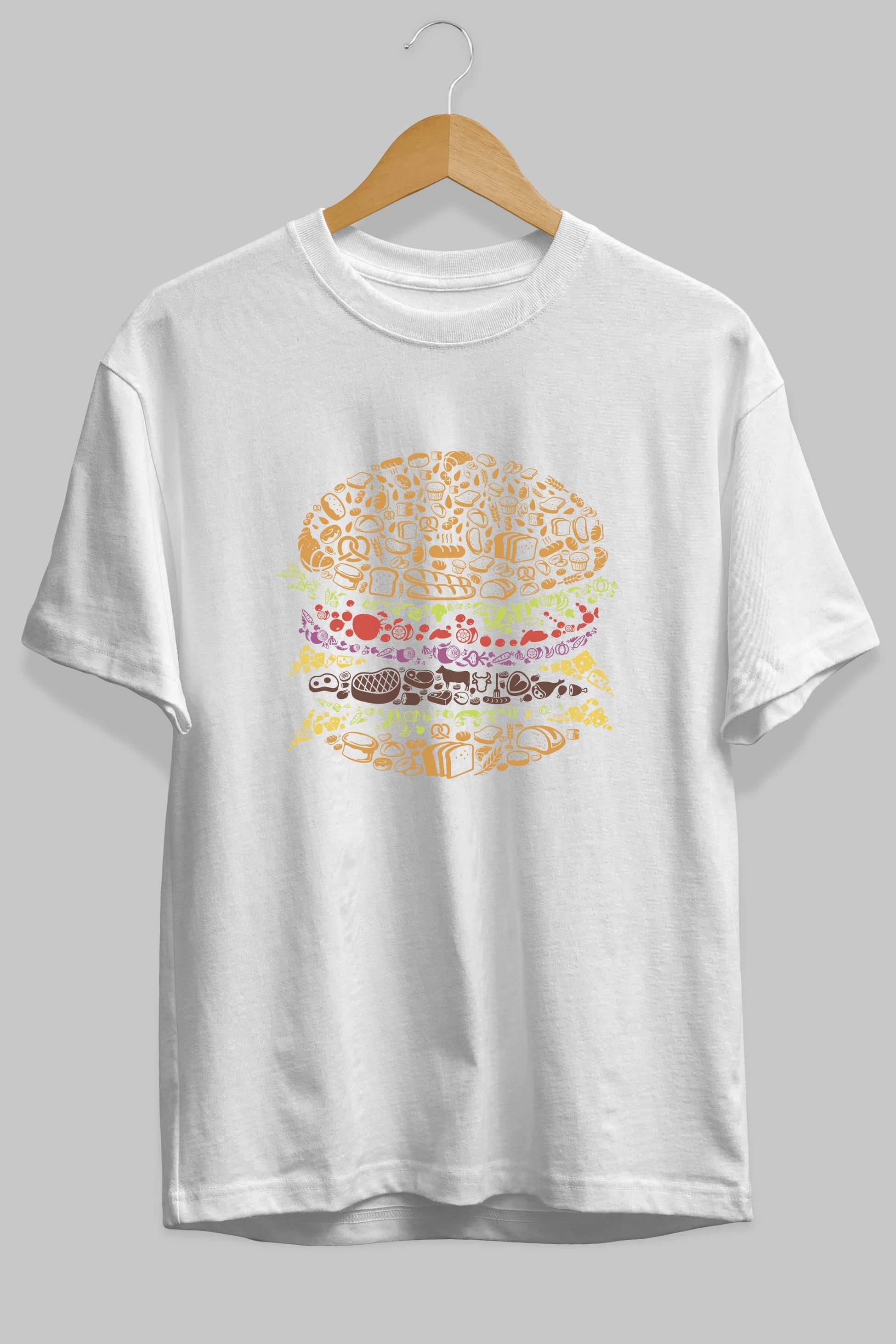 Burger Ön Baskılı Oversize t-shirt %100 pamuk Erkek Kadın Unisex