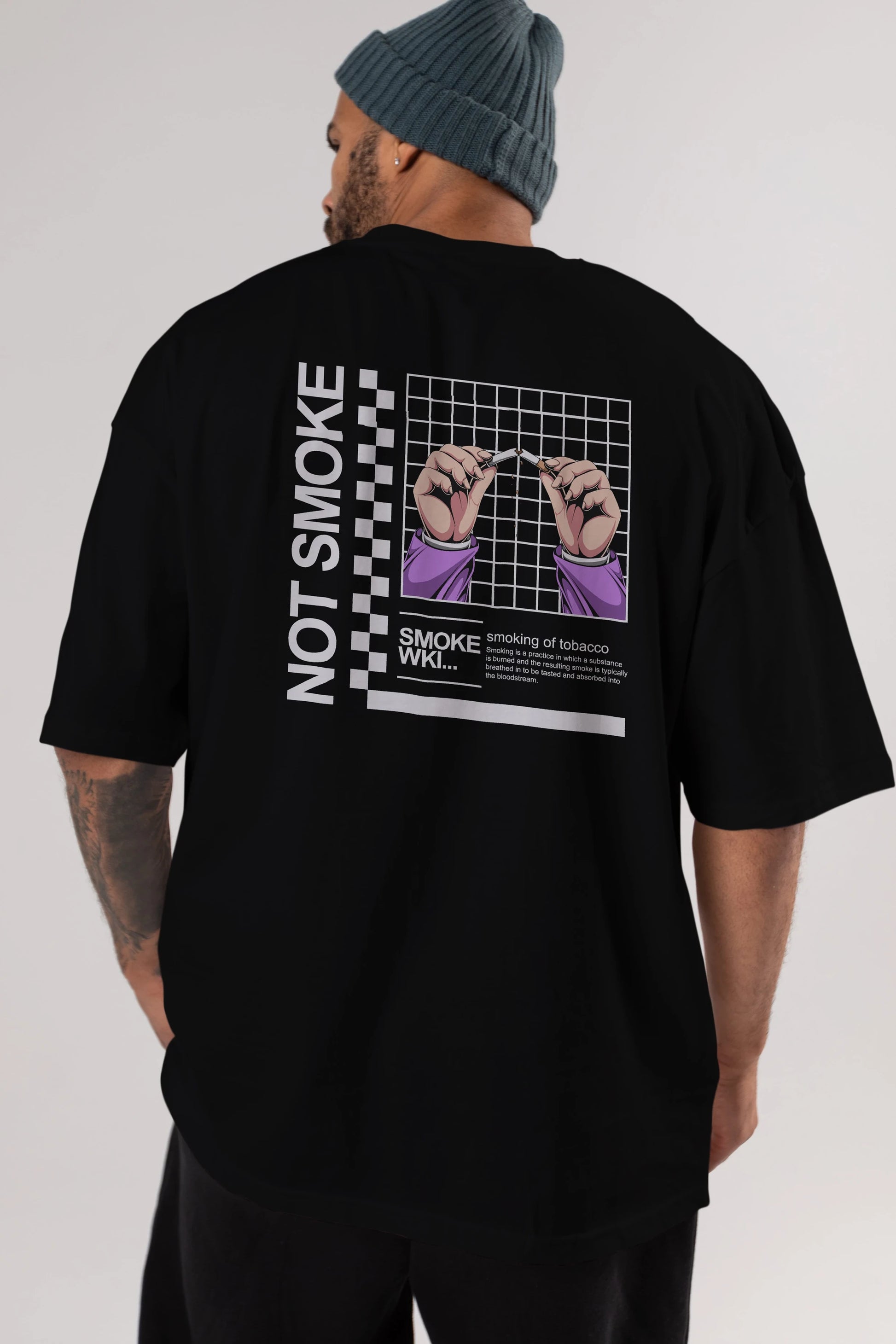 Not Smoke Arka Baskılı Oversize t-shirt Erkek Kadın Unisex