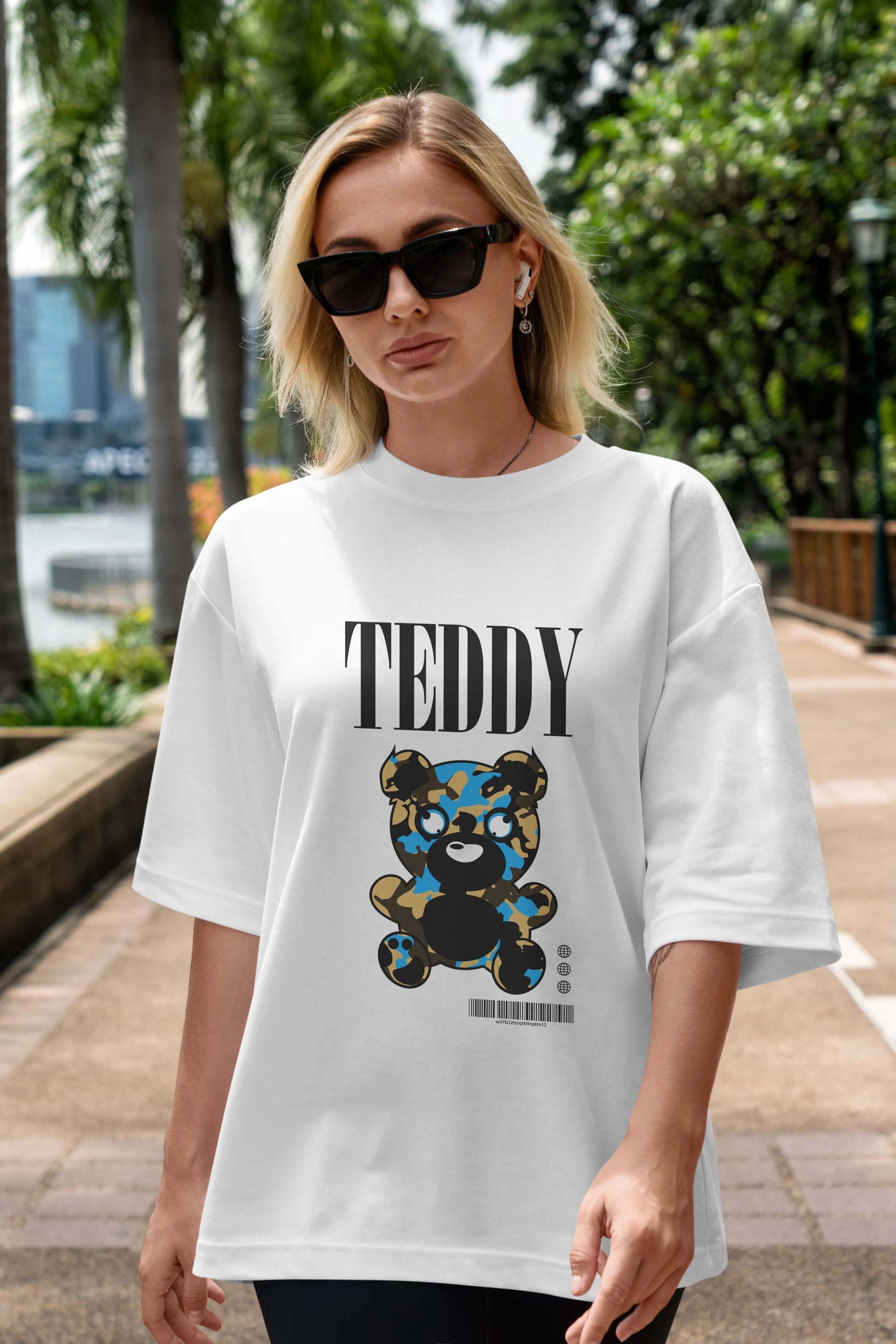 Teddy Bear Streetwear Ön Baskılı Oversize t-shirt Erkek Kadın Unisex