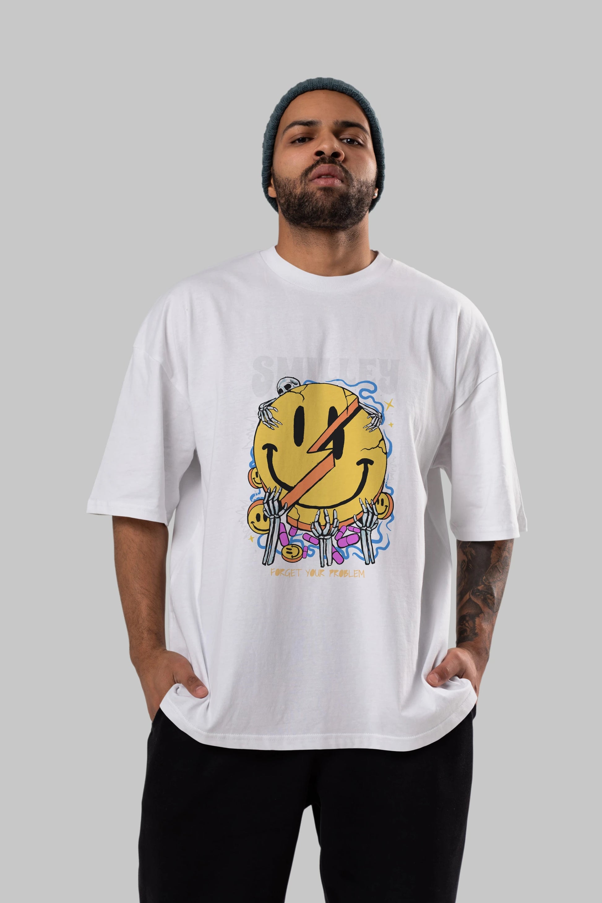 Smilley Streetwear Ön Baskılı Oversize t-shirt Erkek Kadın Unisex