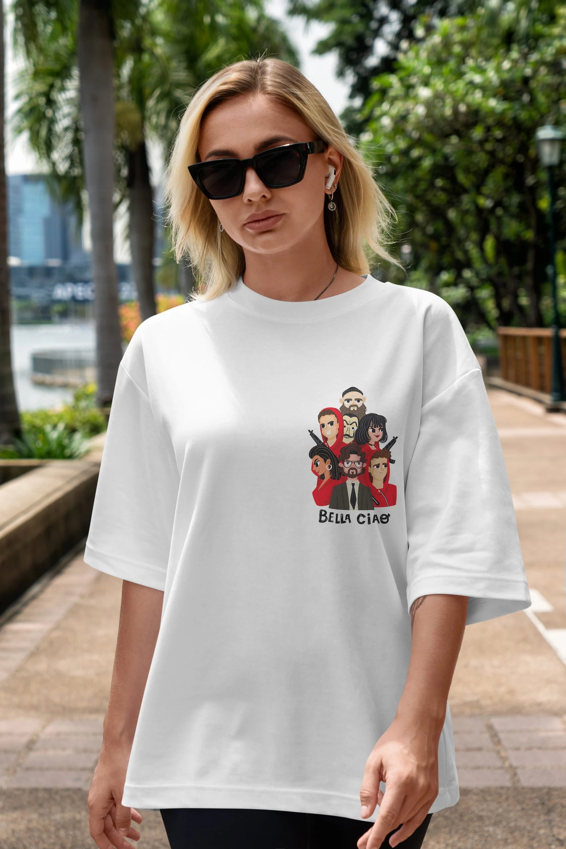 La Casa De Papel (13) Ön Sol Baskılı Oversize t-shirt Erkek Kadın Unisex %100 Pamuk Bisiklet Yaka tişort