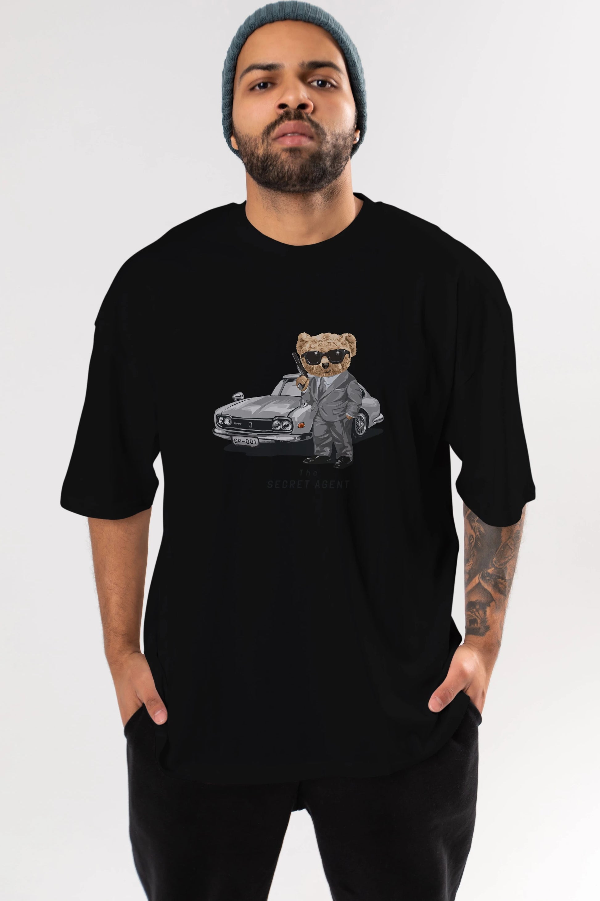Teddy Bear The Secret Agent Ön Baskılı Oversize t-shirt Erkek Kadın Unisex %100 Pamuk