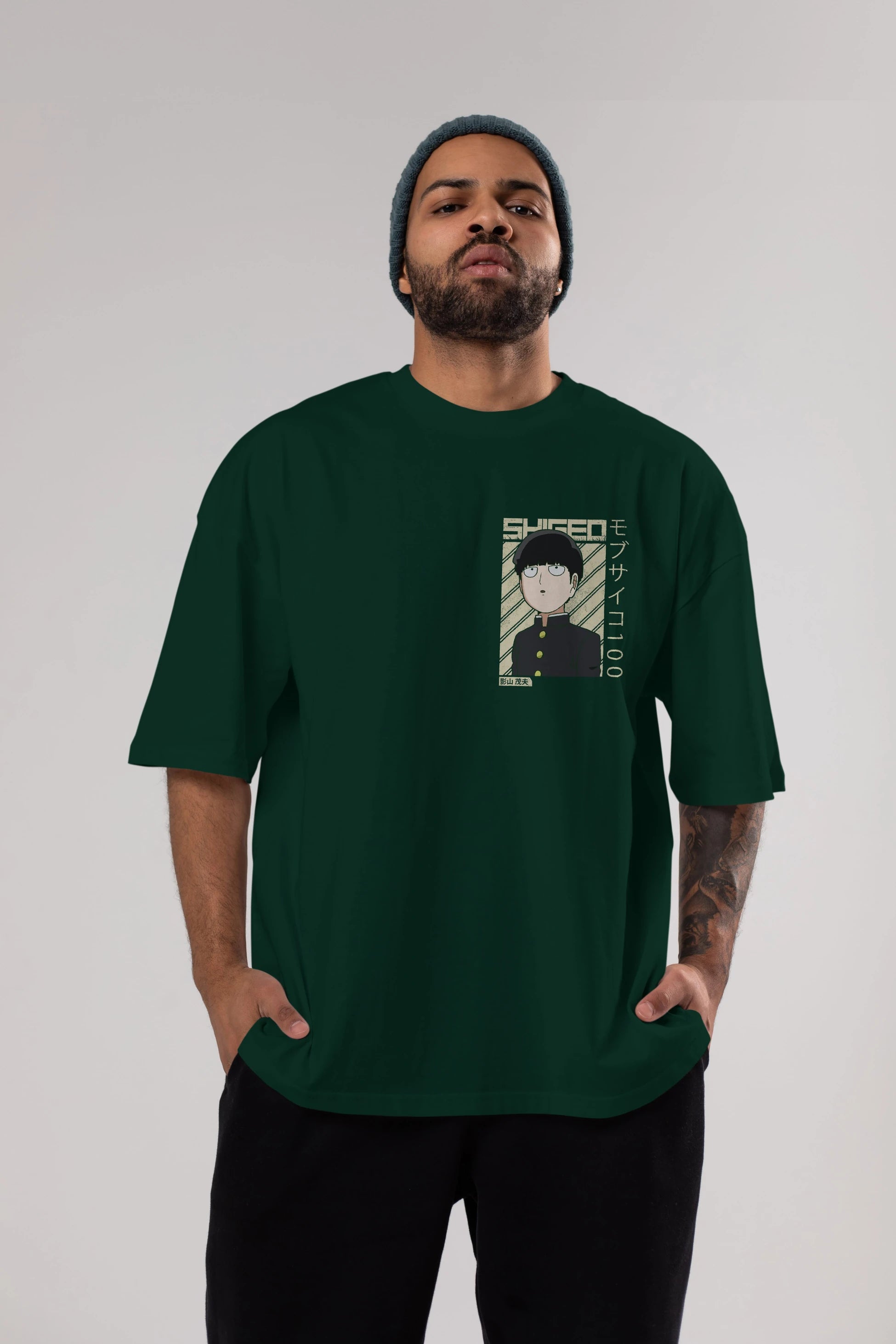 Shigeo Kageyama 2 Ön Sol Baskılı Oversize t-shirt Erkek Kadın Unisex %100 Pamuk Bisiklet Yaka tişort