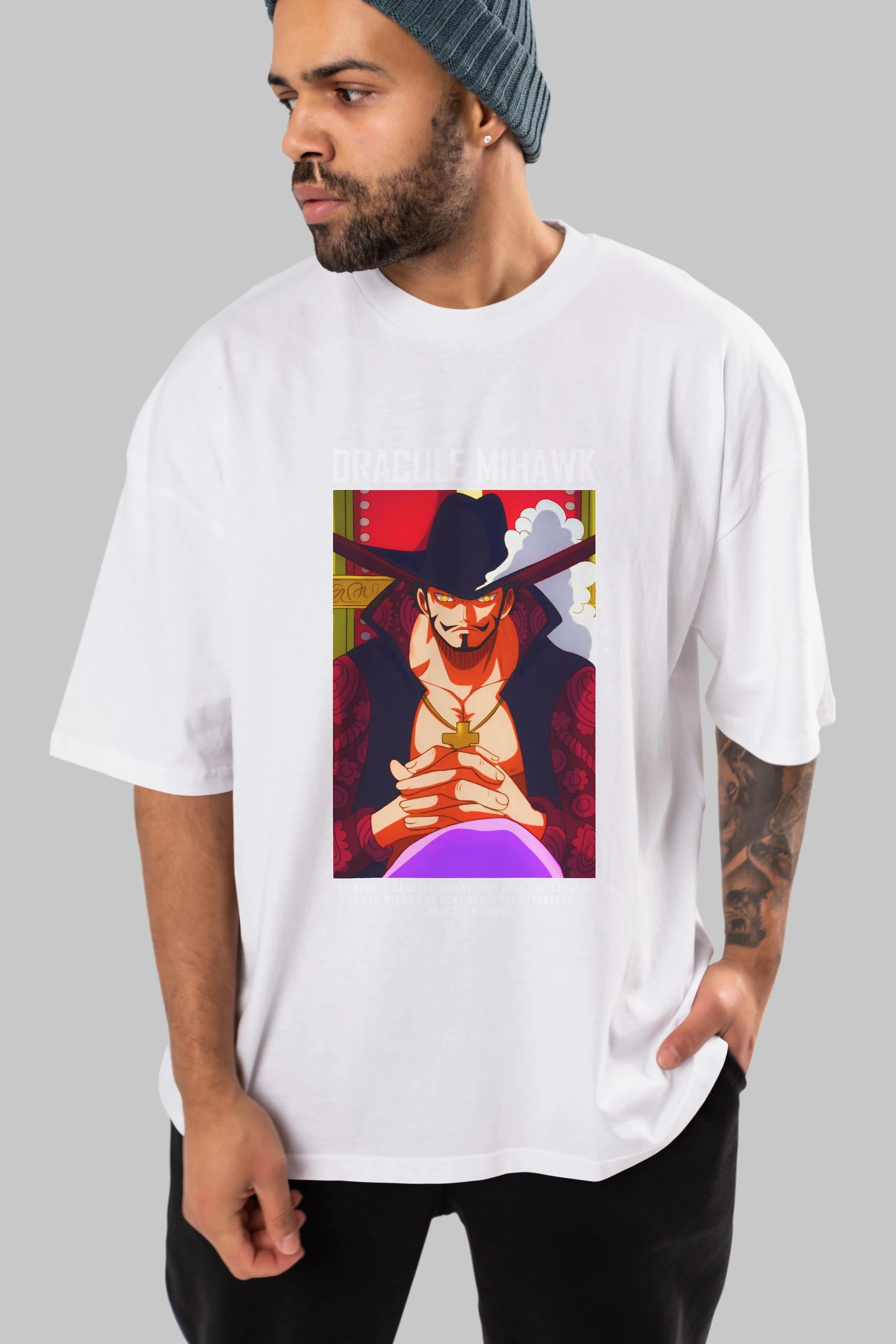 Dracule Mihawk Anime Ön Baskılı Oversize t-shirt Erkek Kadın Unisex