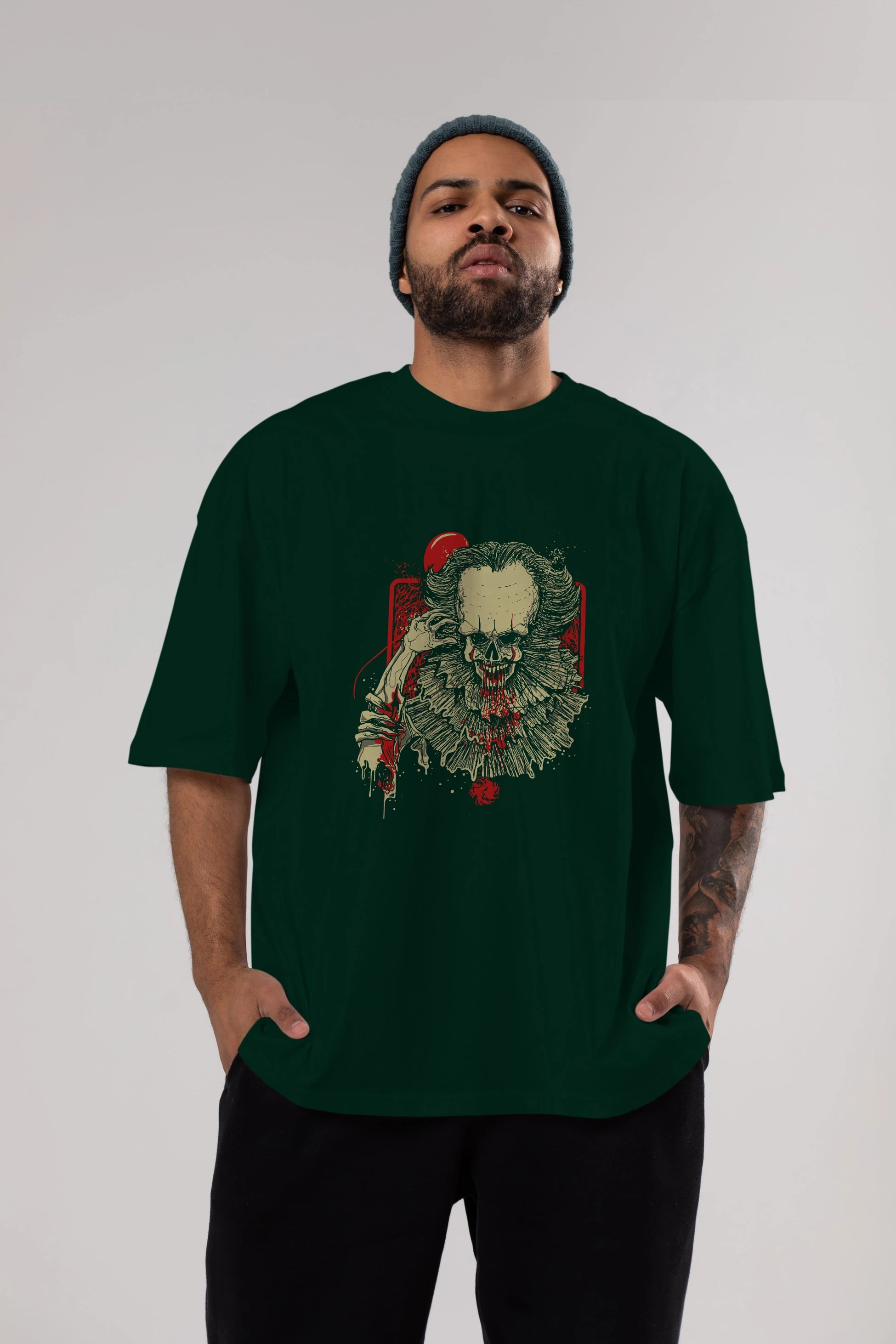 it (2) Ön Baskılı Oversize t-shirt Erkek Kadın Unisex %100 Pamuk Bisiklet Yaka tişort