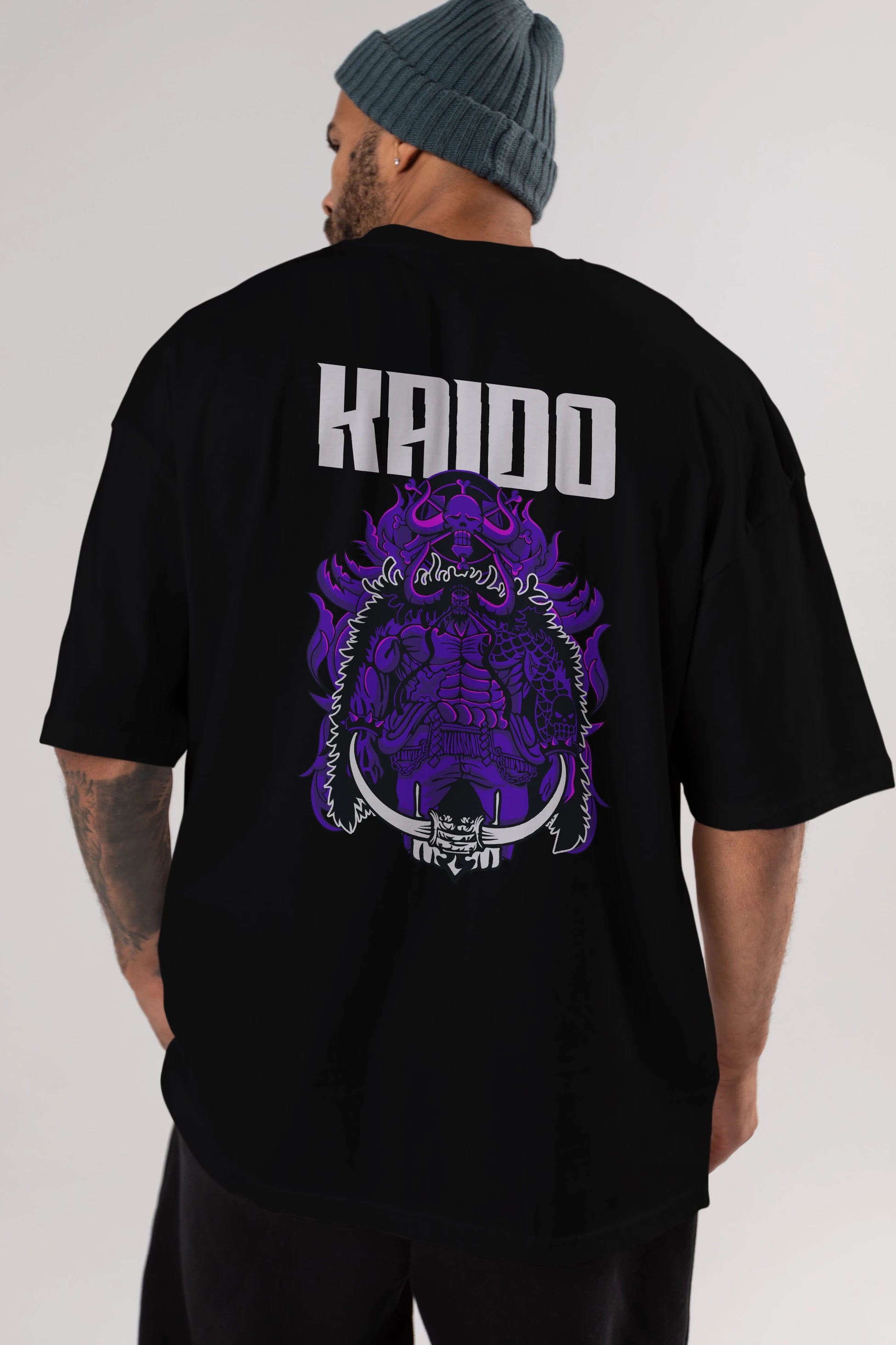 Kaido Anime Arka Baskılı Oversize t-shirt Erkek Kadın Unisex %100 pamuk tişort