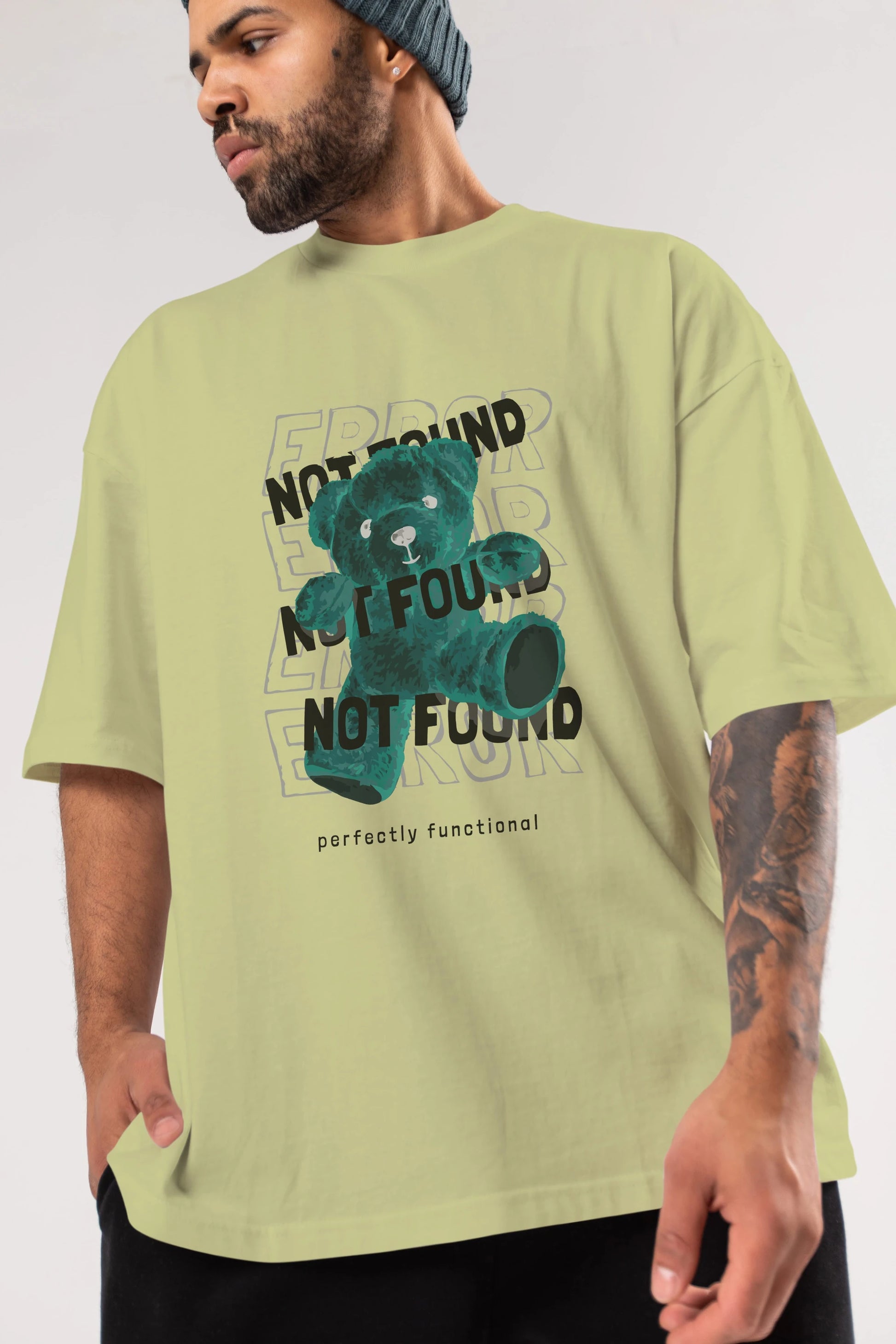 Error Not Found Bear Ön Baskılı Oversize t-shirt Erkek Kadın Unisex