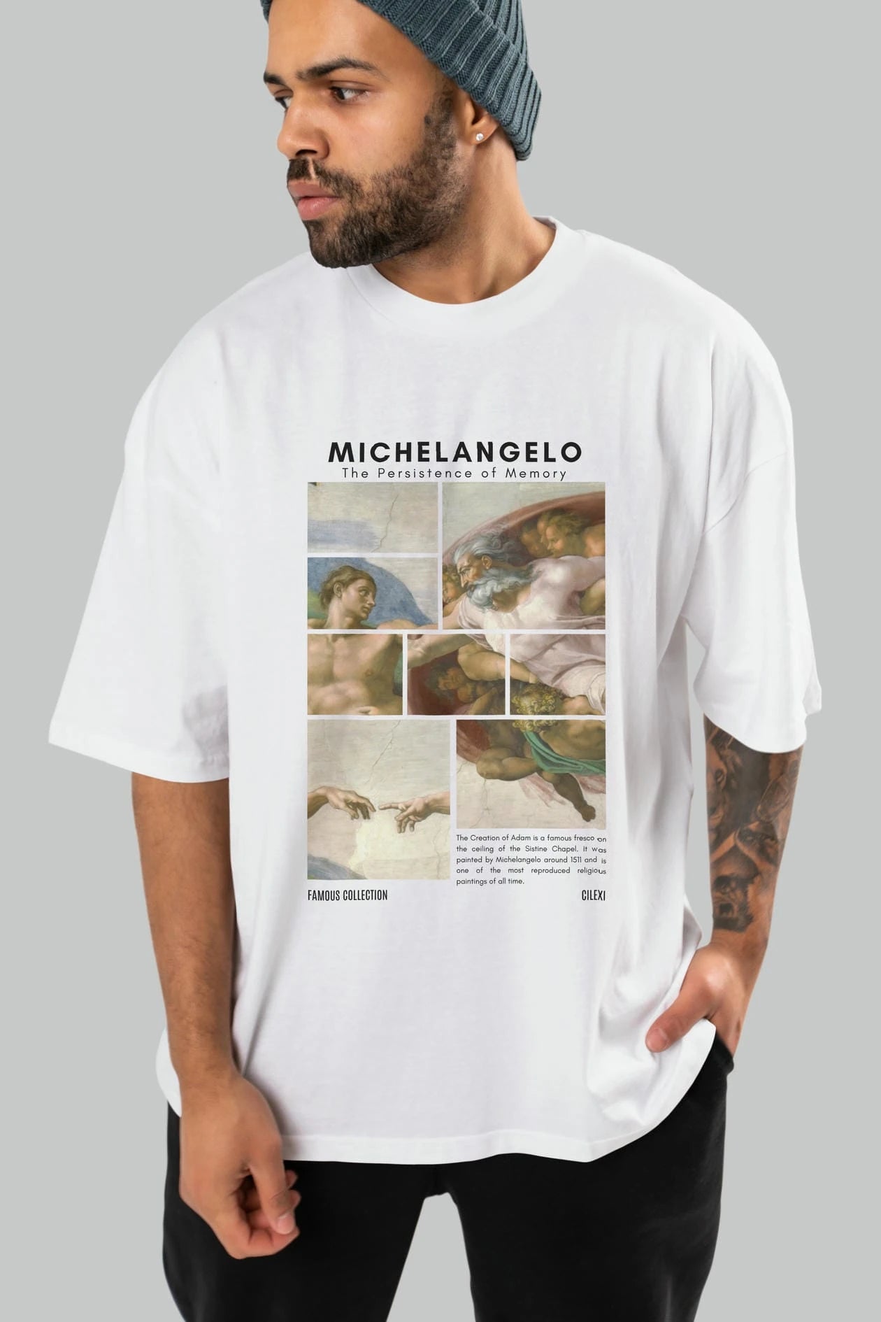 Michelangelo ön Baskılı Oversize t-shirt Erkek Kadın Bisiklet Yaka Pamuk tişort